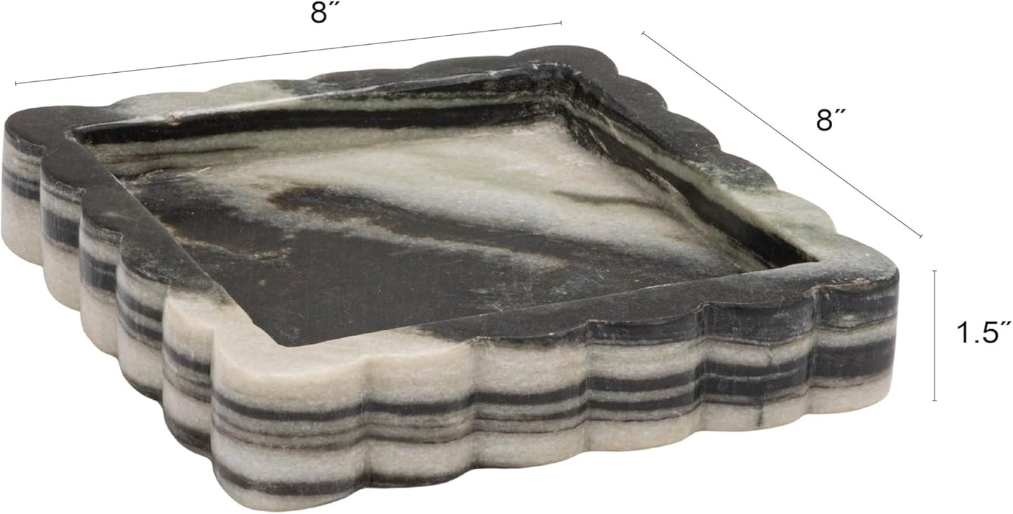 Square Mélange Scalloped Marble Tray / Grey