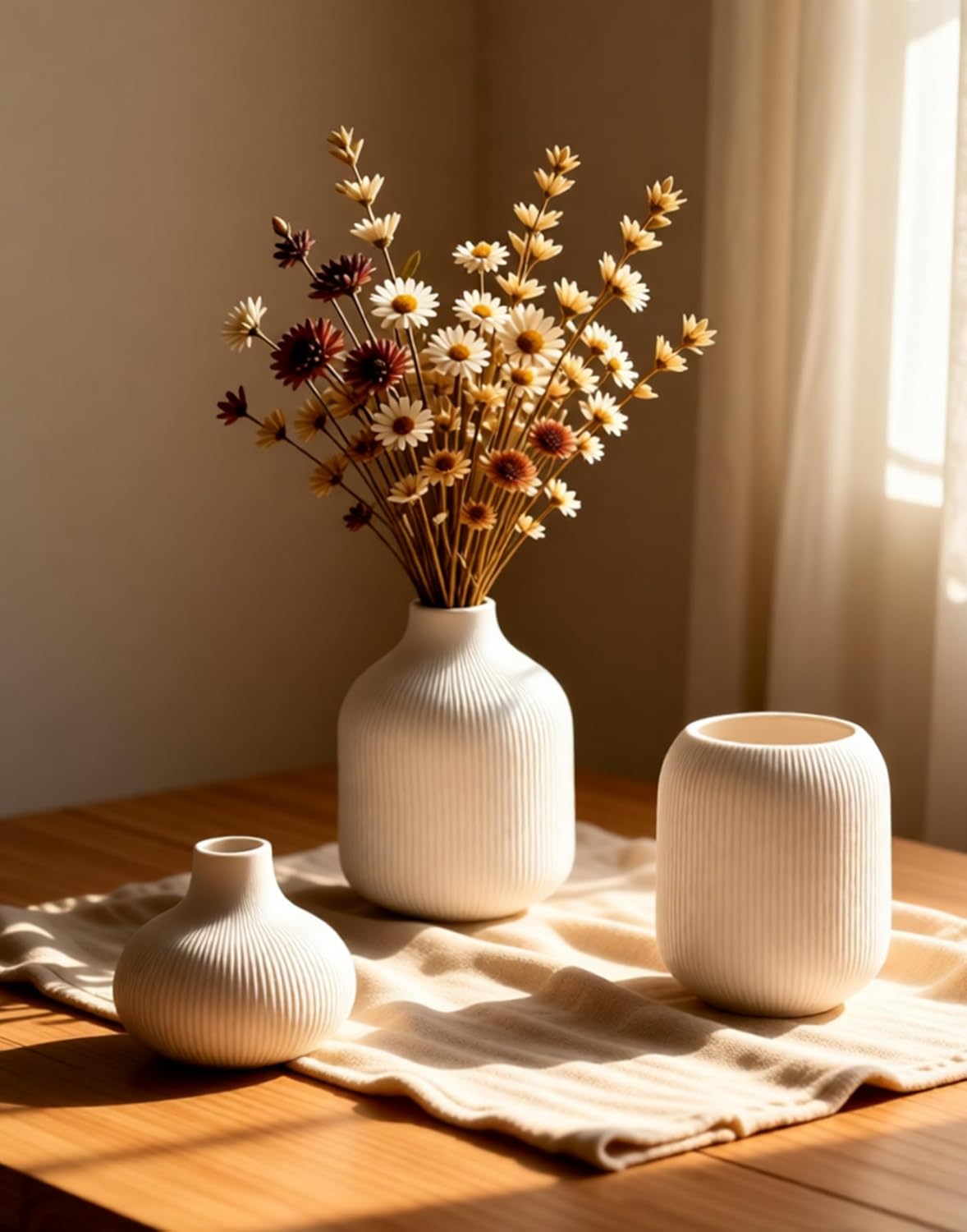 White Ceramic Vases for Decor / 15 White / Set of 3