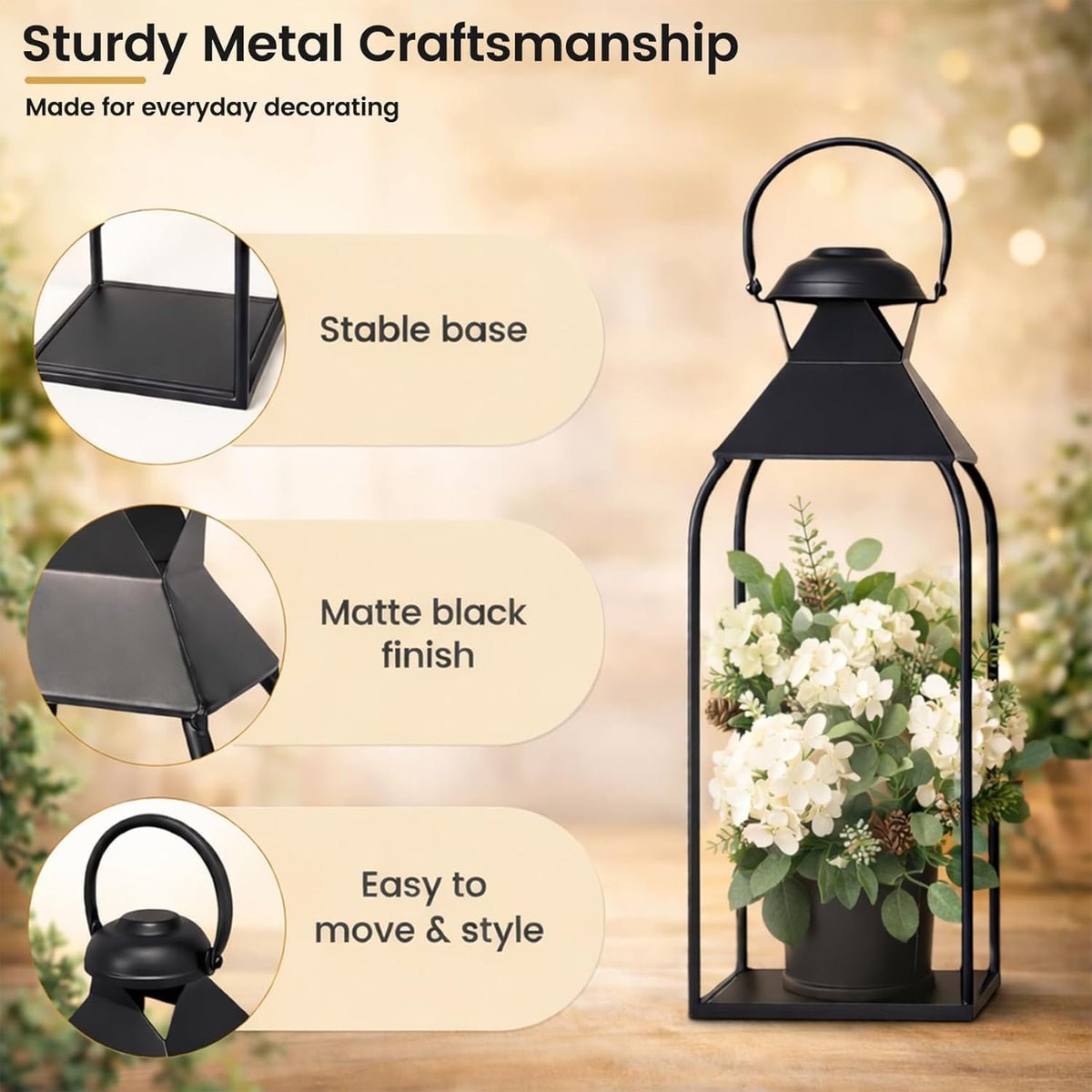 Decorative Metal Lanterns Indoor Outdoor, Set of 2 Outdoor Candle Holder | Candle Holder for Porch, Patio, Fireplace