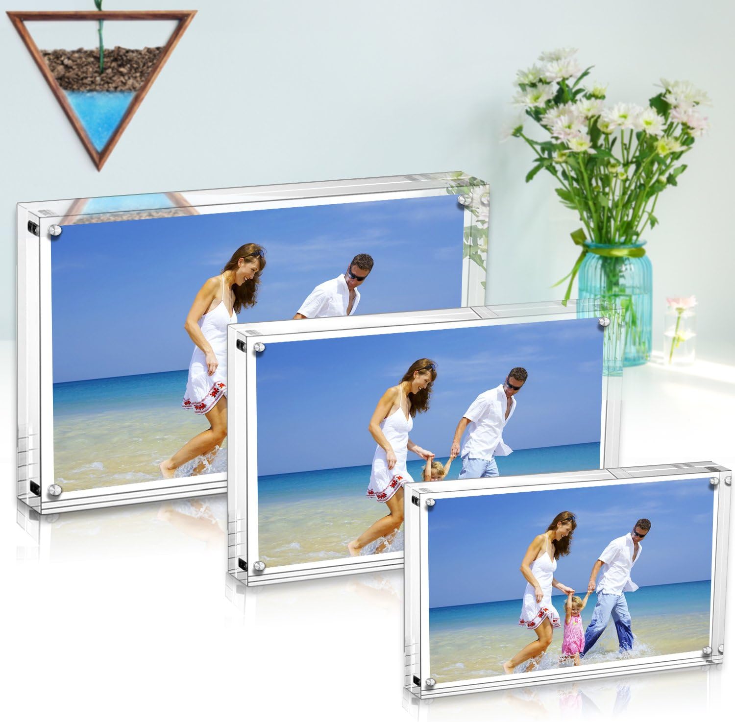 AMEITECH Acrylic Photo Frames 6x8'', Magnetic Acrylic Block Picture Frame, Desktop Frameless Photograph Display (2
