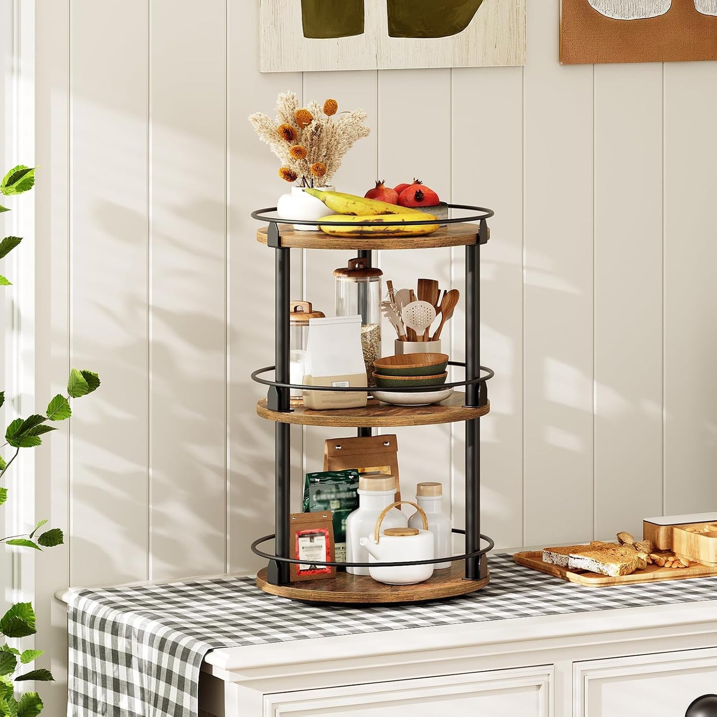 3-Tier Lazy Susan Organizer, Rotating Spice Rack, Spinning Organizer, Industrial Turntable Spice Rack Organizer for