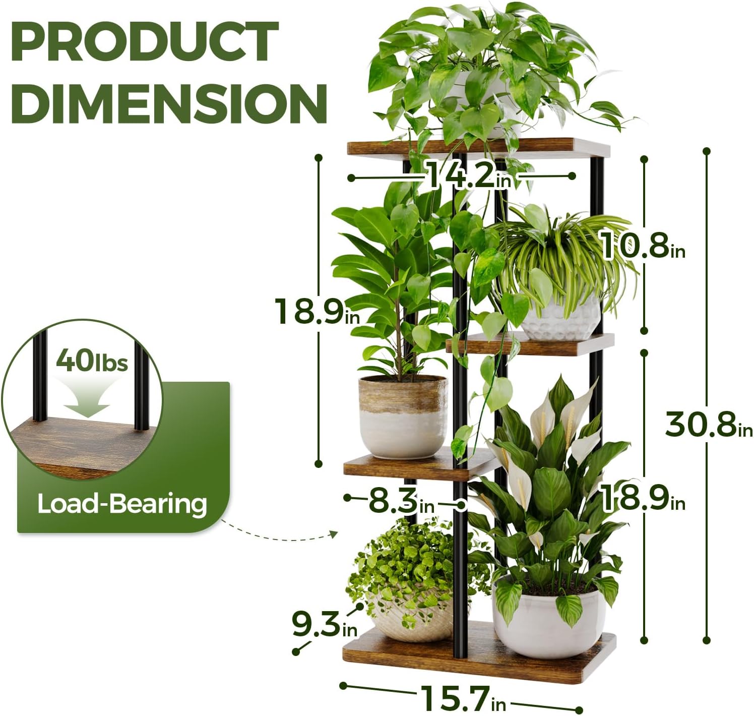 Bamworld Plant Stand 4 Tier Corner Metal Shelf Brown | Tiered shelf displays multiple plants in living rooms, bedrooms