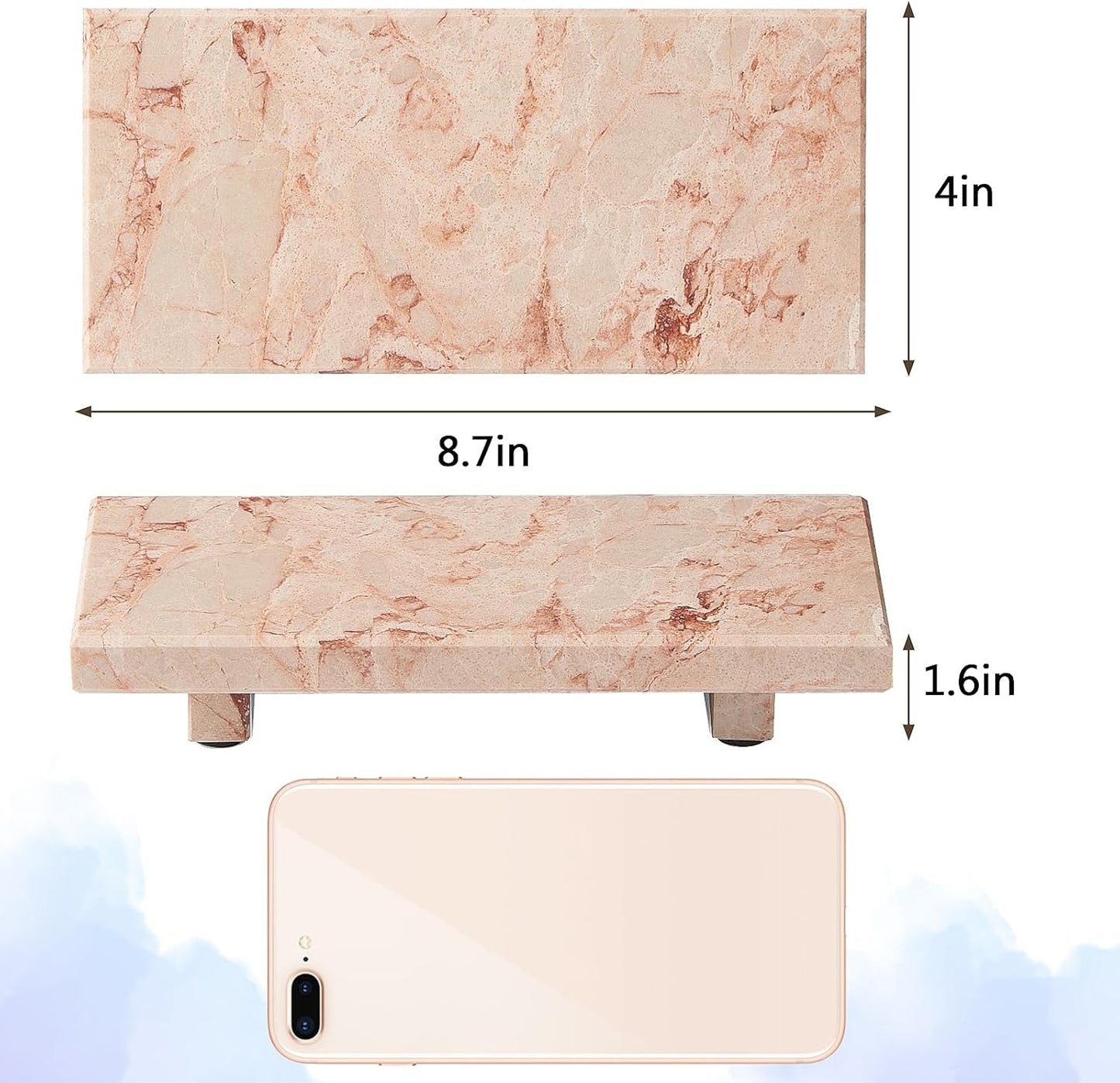 Vanity Organizer / Natural Marble Tray Pedestal Stand / Pink / 8.7 x 4 x 1.6