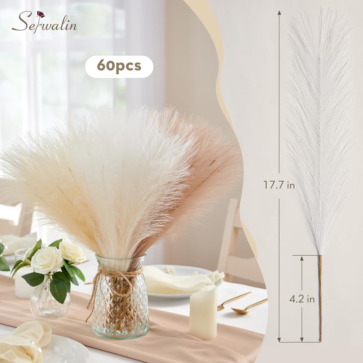 Faux Pampas Grass Bulk Boho Decor / G Ivory & Beige & Sand / Set of 60