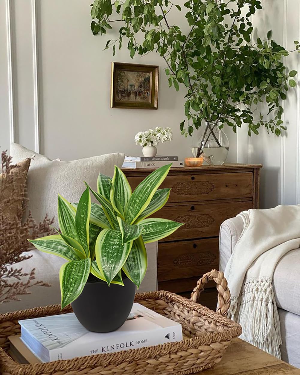 Fake Snake Plant Small Potted Good Luck Plant Artificial Snake Plants Faux Mother in Law / 11 Inch