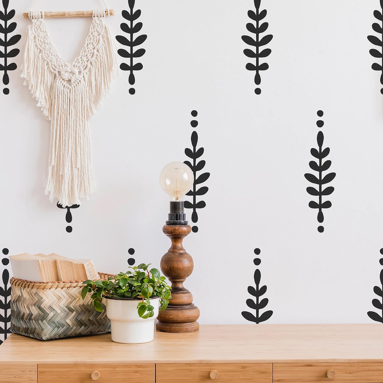 Peel and Stick Modern Boho Flower Stickers / Black