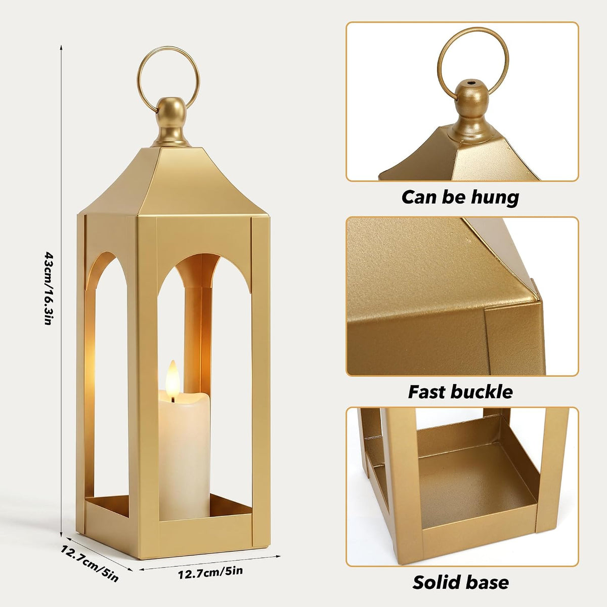 Modern Farmhouse Lantern Decor Metal Decorative Hanging Candle Lanterns | Ideal for Home Decor, Parties & Events, 15.1"