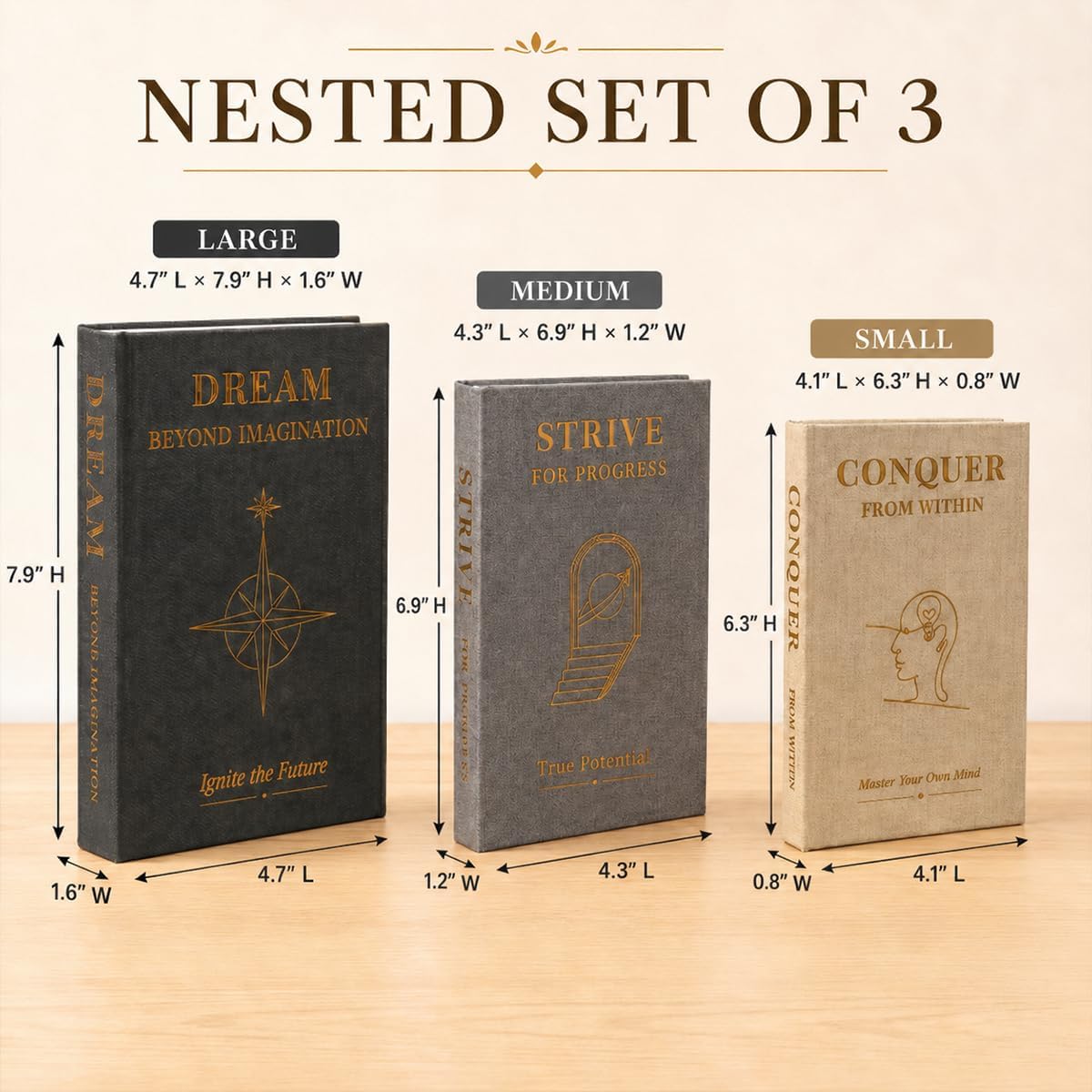Neutral Linen Decorative Books / Gold / Set of 3