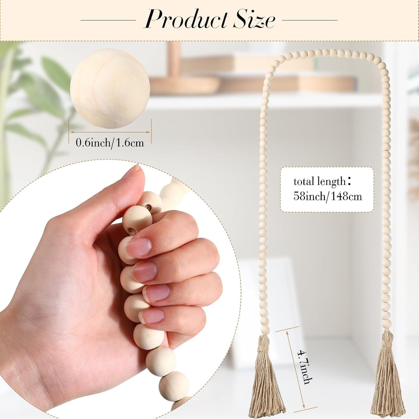58'' Bead Garland / Wood / Set of 6