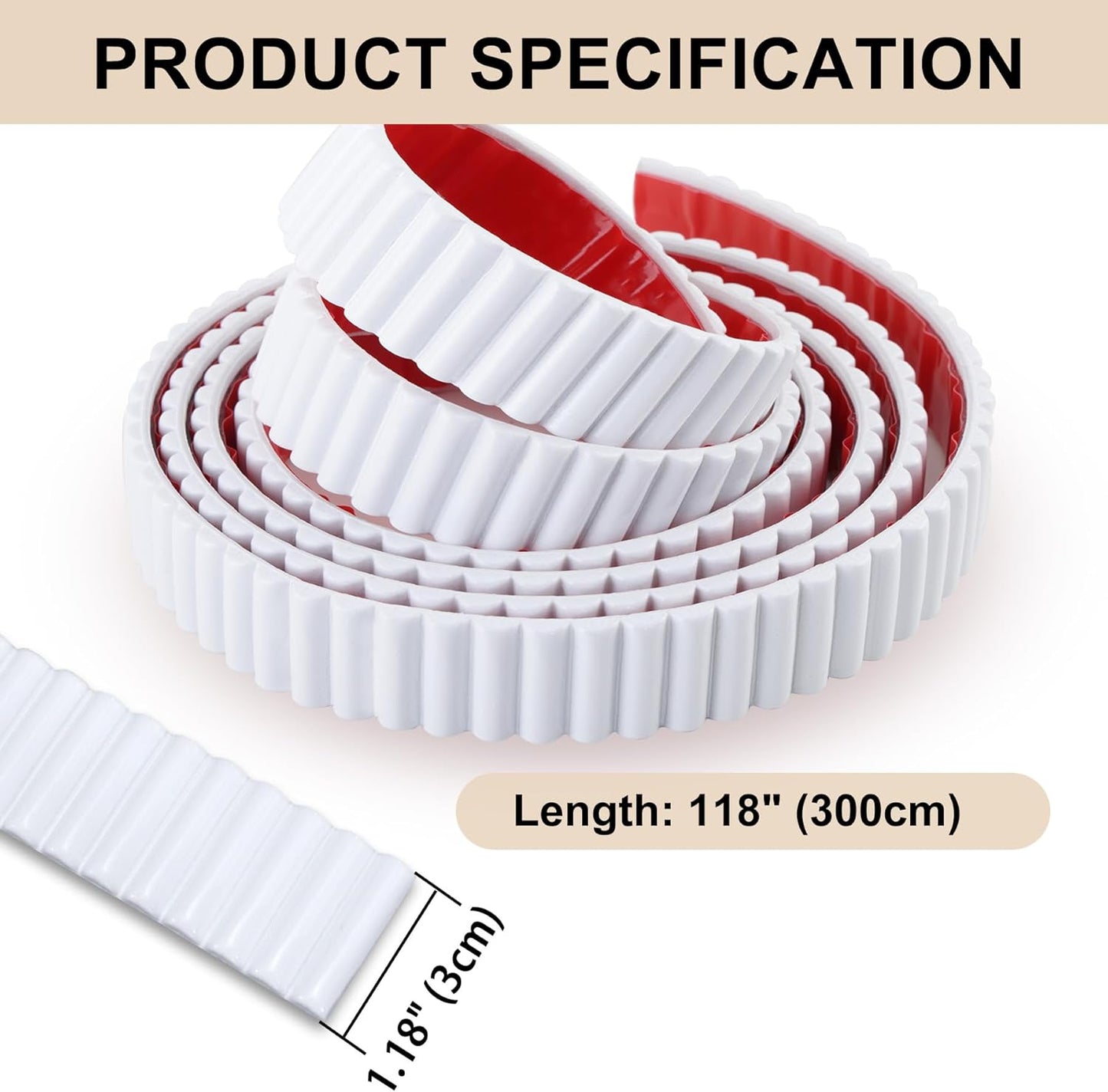 Peel and Stick Finished Molding Trim / 118"L x 1.18"W / White Reeded / 1.18 x 118