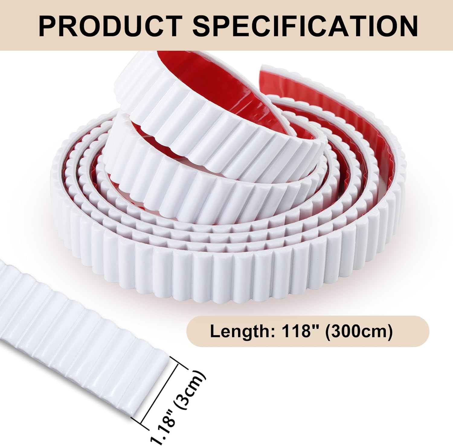 Peel and Stick Finished Molding Trim / 118"L x 1.18"W / White Reeded / 1.18 x 118