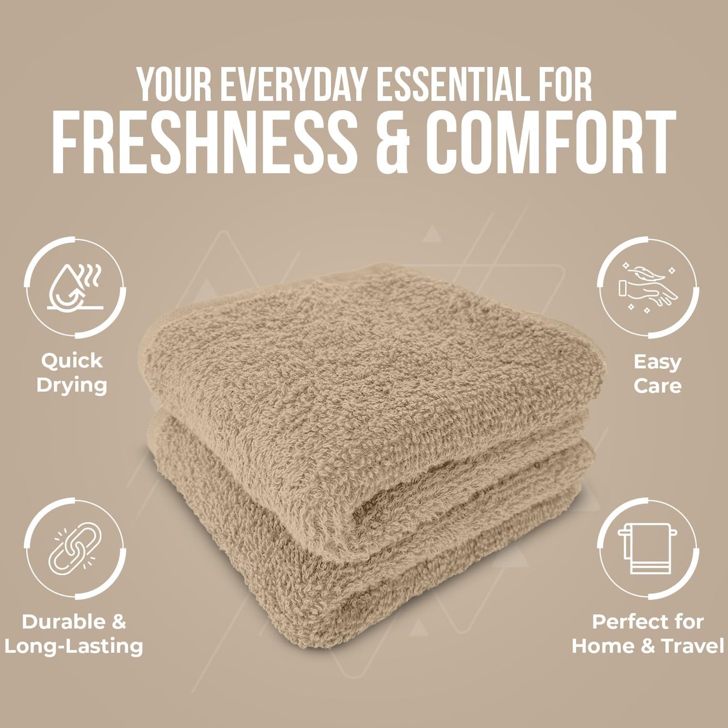 DAN RIVER 24 Pack Cotton Wash Cloths Set for Showering [12x12] Tan | Lighter Weight, Quick to Dry, Super Soft &