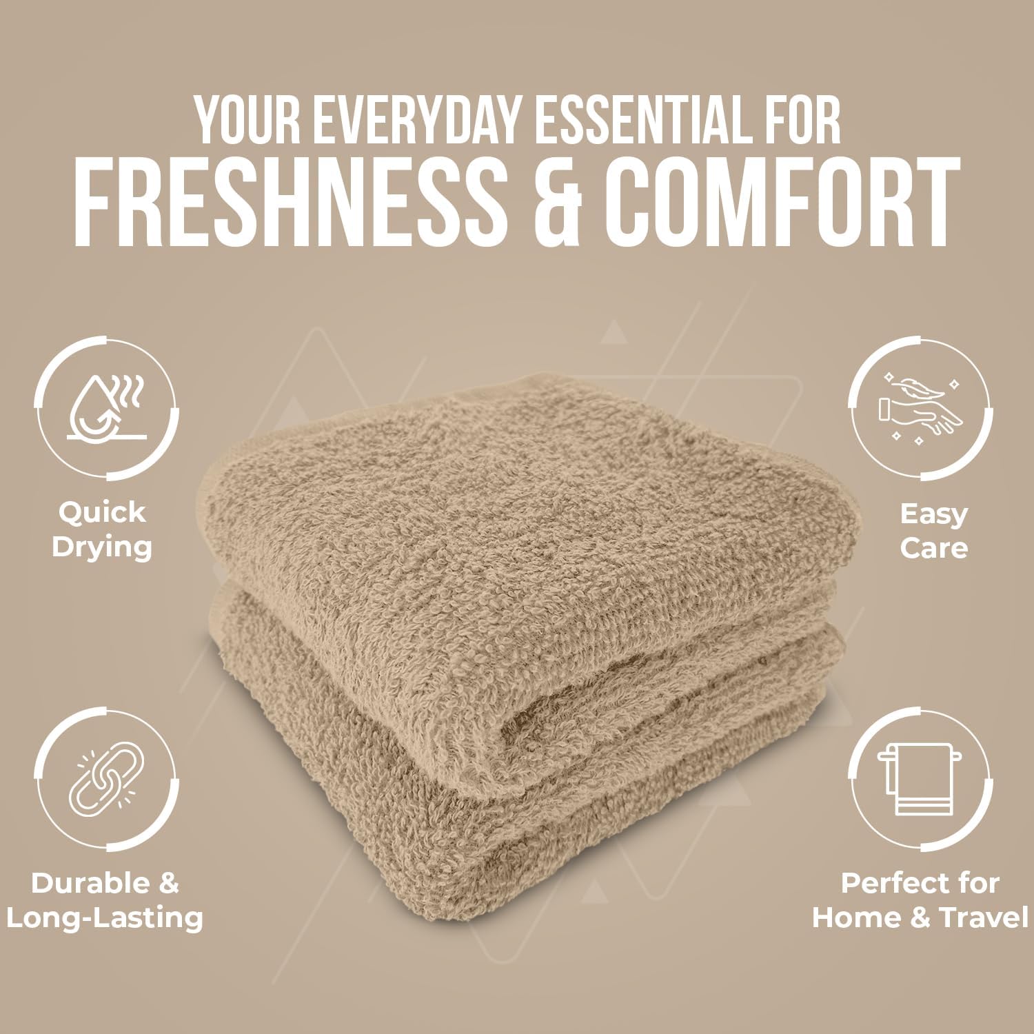 DAN RIVER 24 Pack Cotton Wash Cloths Set for Showering [12x12] Tan | Lighter Weight, Quick to Dry, Super Soft &