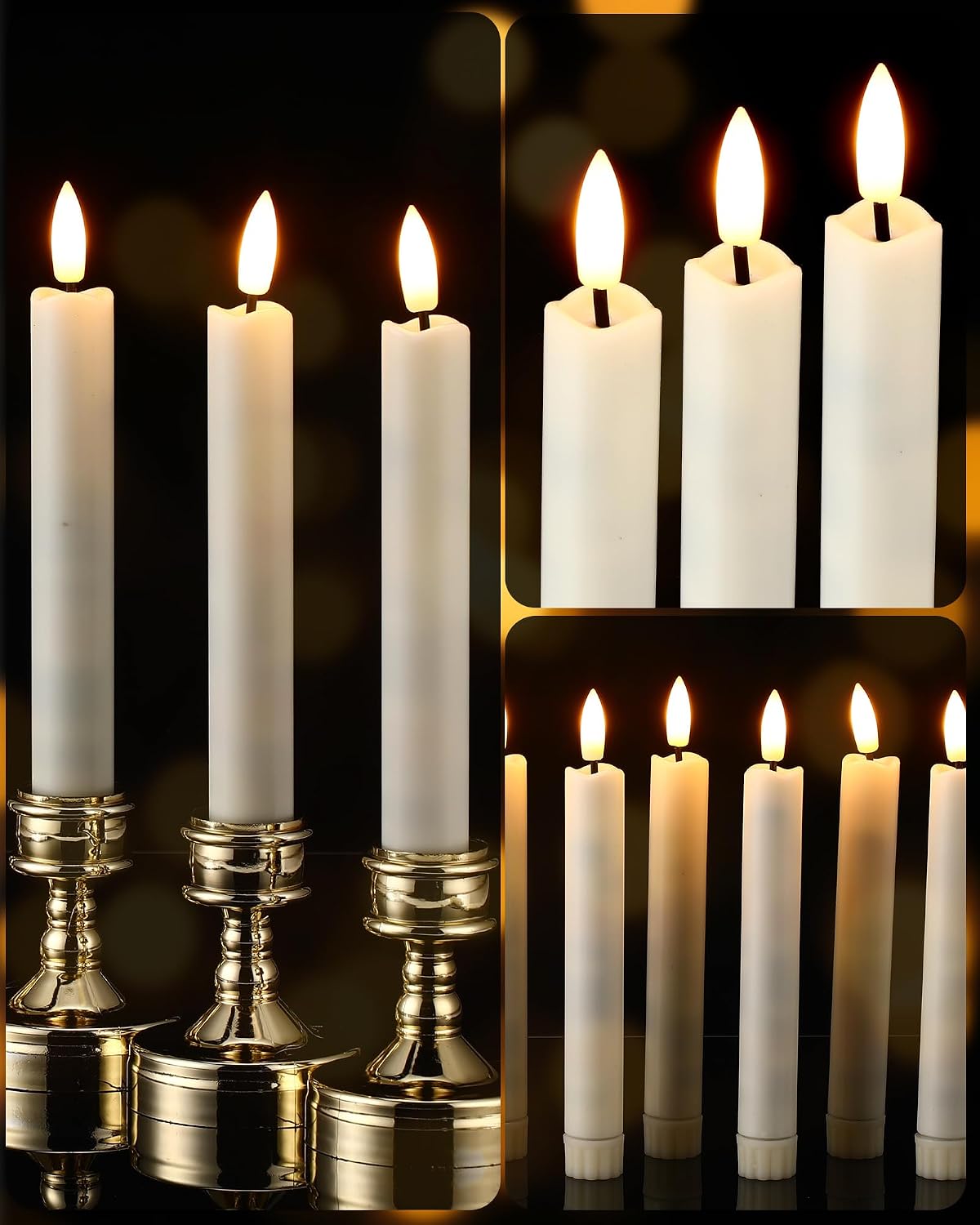 Funtery 24 Pieces 6.5" Flameless LED Taper Candles with Remote Timer Battery Operated Candles Bulk Short LED
