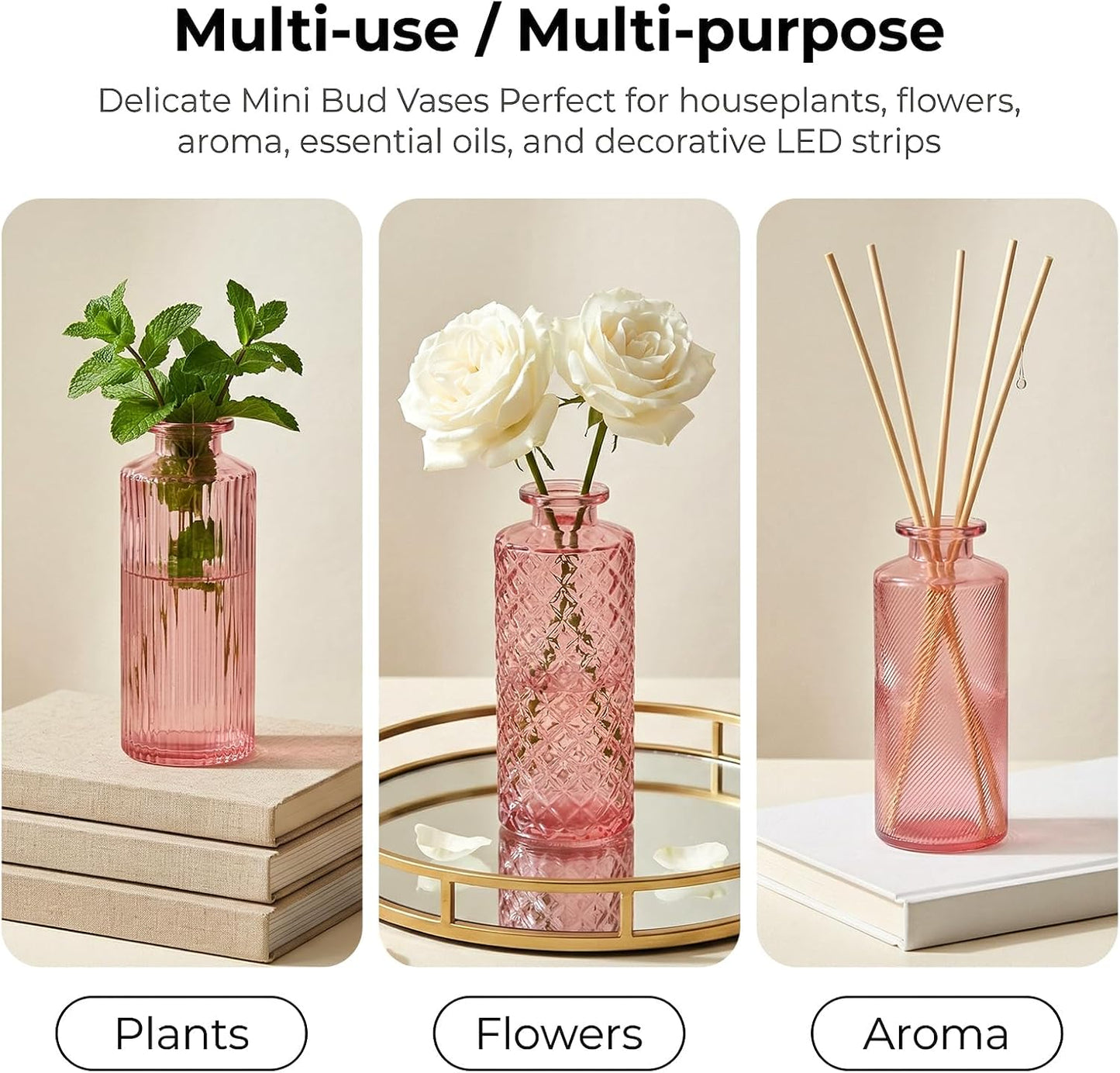 Glass Bud Vases / Pink / Set of 30