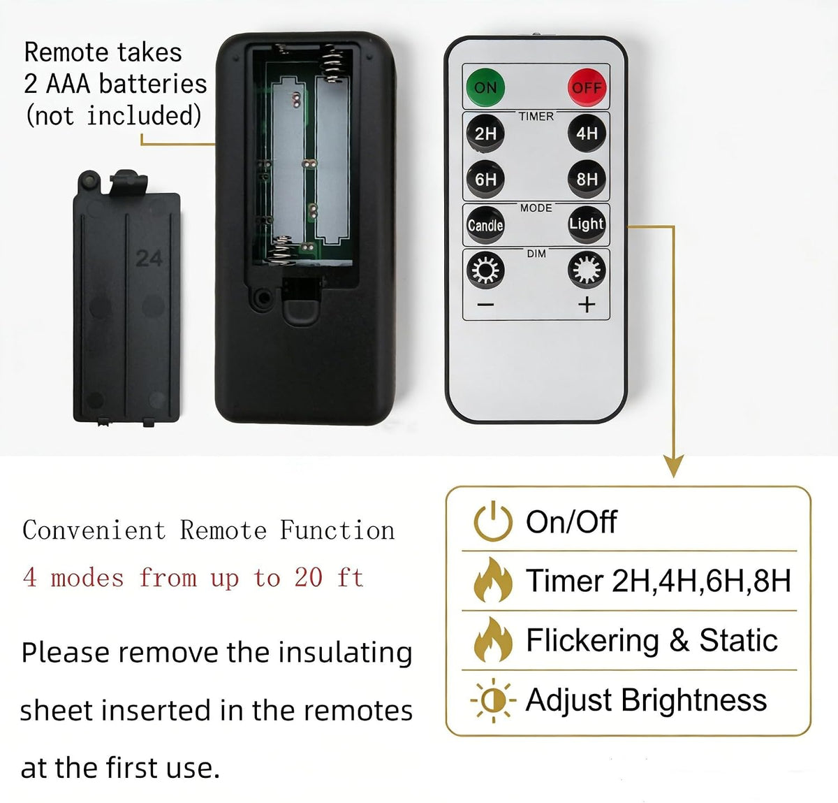 Black Halloween Flameless Taper Candles with Remote Timer Set of 12 | Flickering LED Candlesticks, 2 AAA Battery
