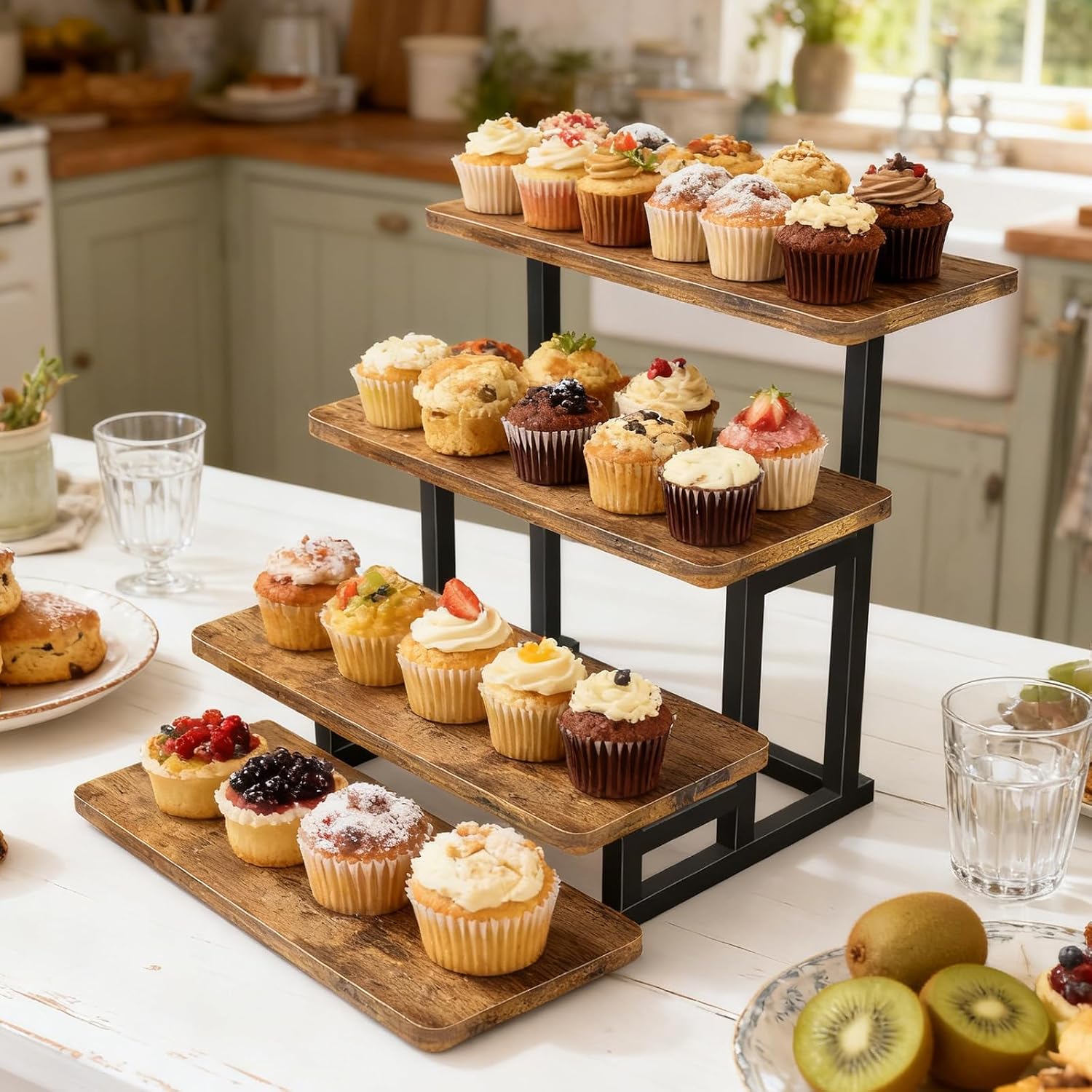 Lilybud--lily Cupcake Stand for 50 Cupcakes, 4 Tier Wooden Risers Display Stands Stepped Dessert Table Display Set with