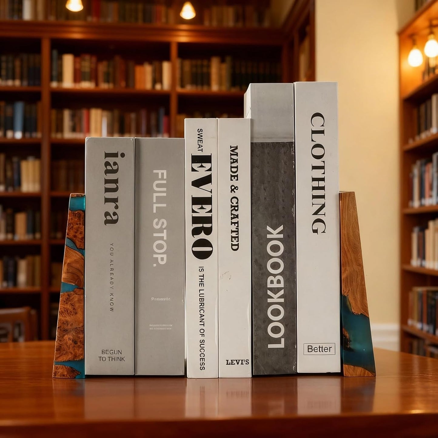 Wood Bookends / Decorative Book / Blue