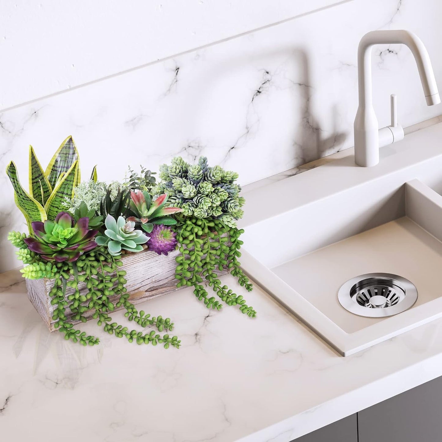 Assorted Artificial Succulents Fake Plants in Rectangular Wooden Pots Artificial Potted / Set of 14