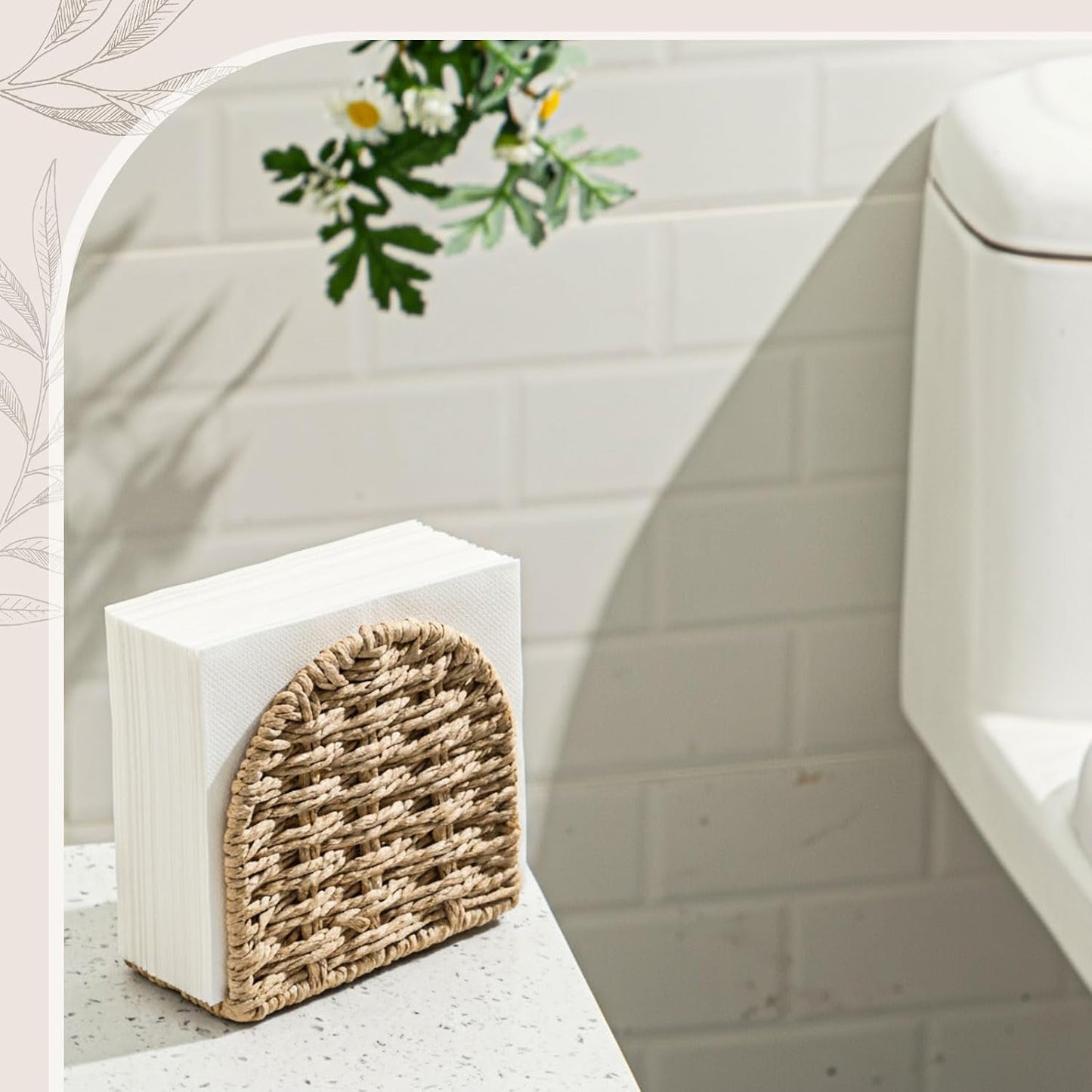Woven Rattan Wicker Upright Napkin Holders / Arched / Flaxen