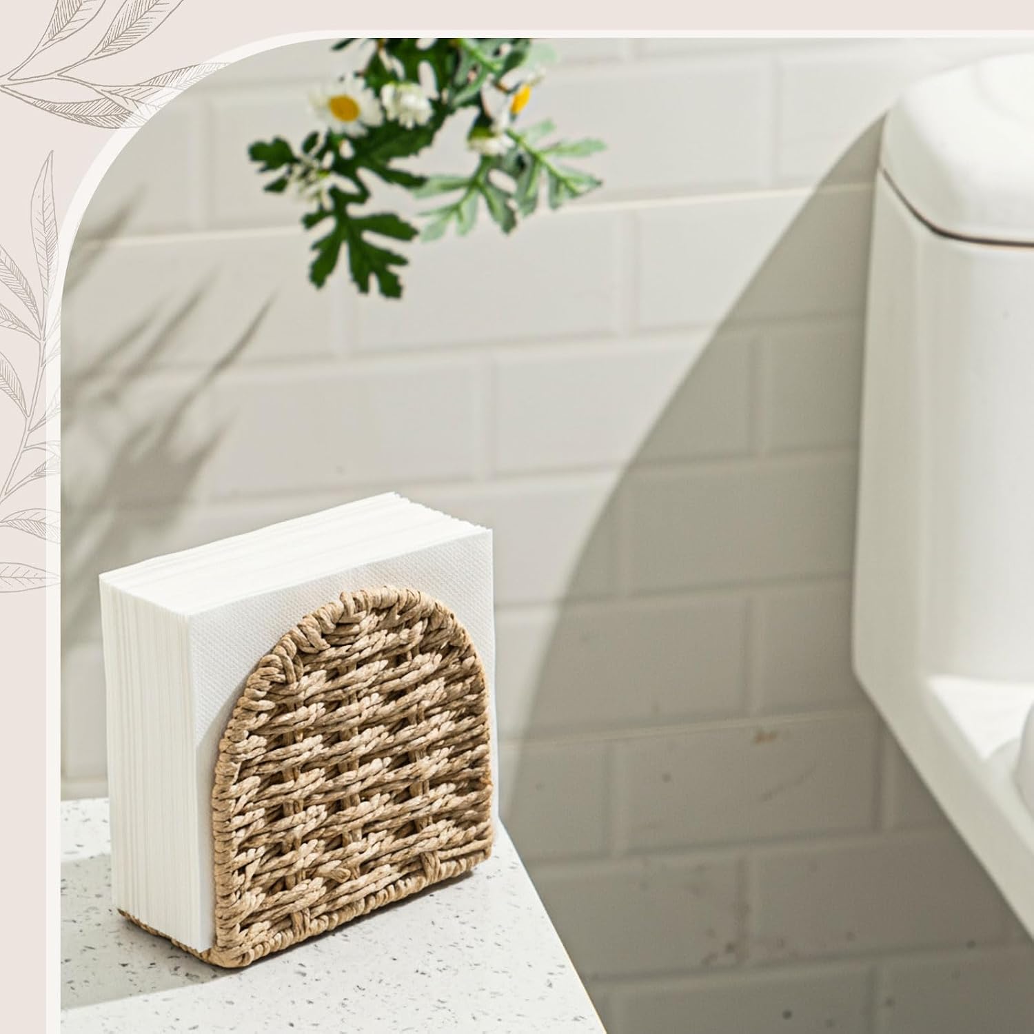Woven Rattan Wicker Upright Napkin Holders / Arched / Flaxen