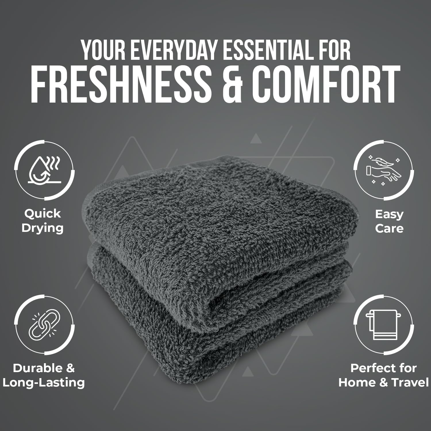 DAN RIVER 24 Pack Cotton Wash Cloths Set for Showering [12x12] Gray | Lighter Weight, Quick to Dry, Super Soft &