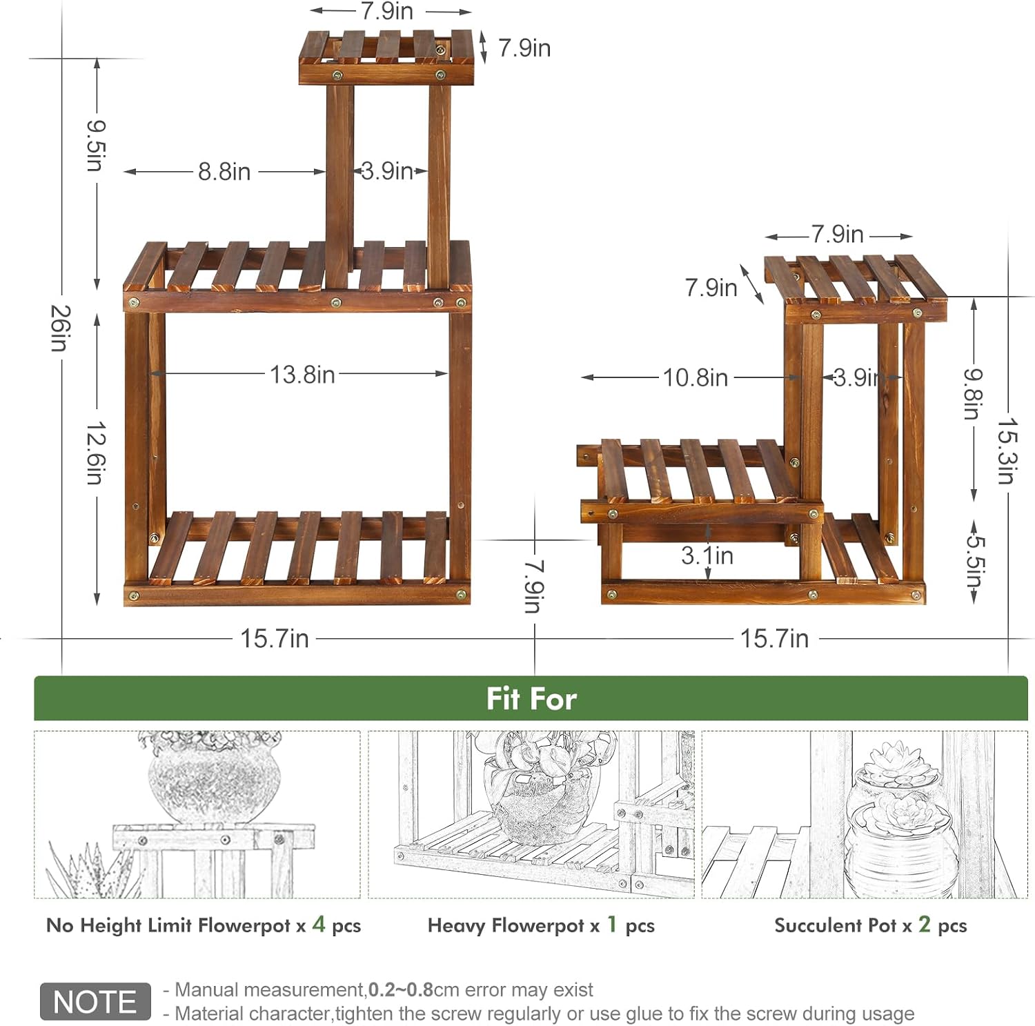 Plant Stand for Multiple Plants Indoor Outdoor Flower Pot Stand Wood | 5 Tier Flower Shelf Rack Plants Stands for Multi