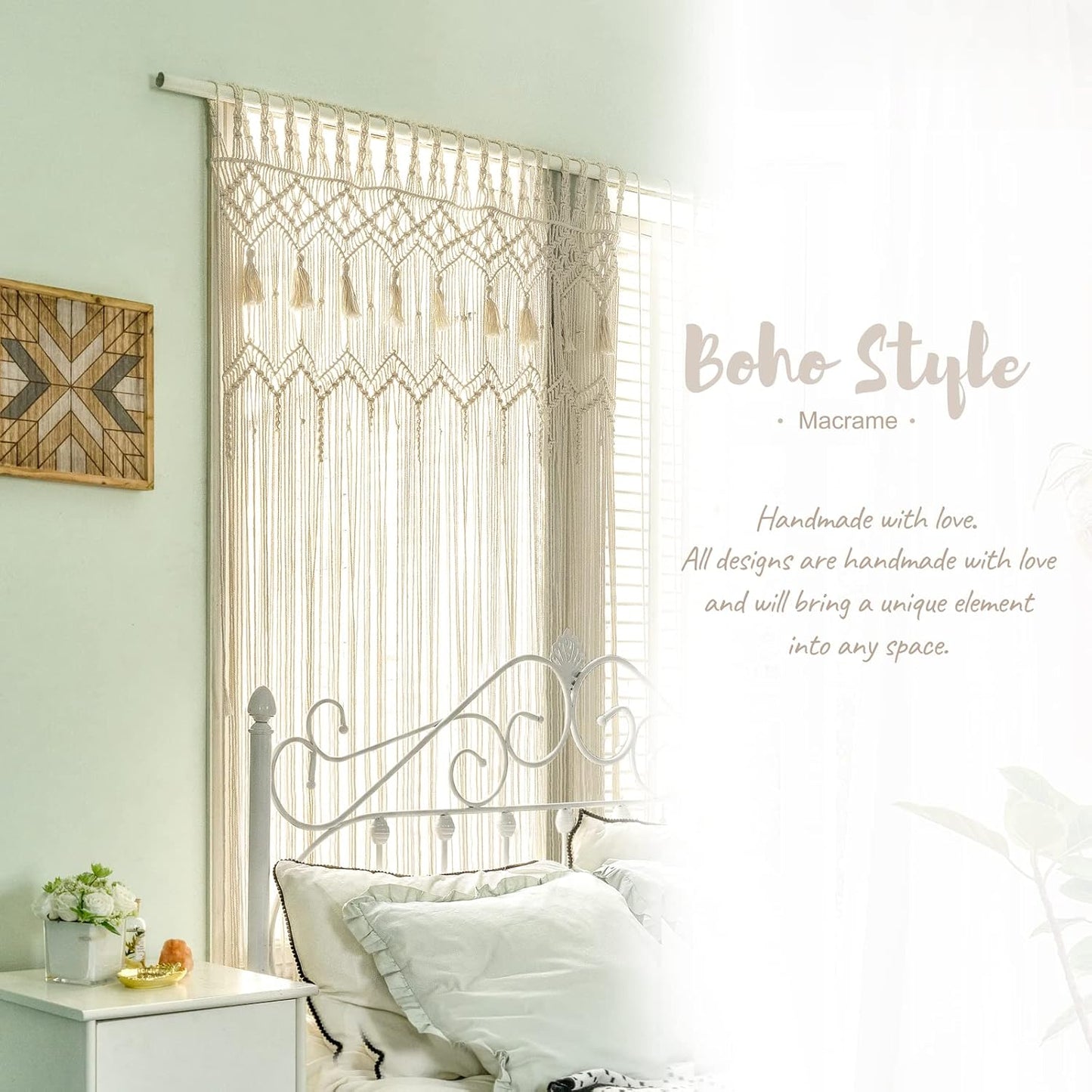Macrame Curtain Large Boho Woven Wall Hanging Window Curtains Handmade Bohemian / 42"W x 62.9"L