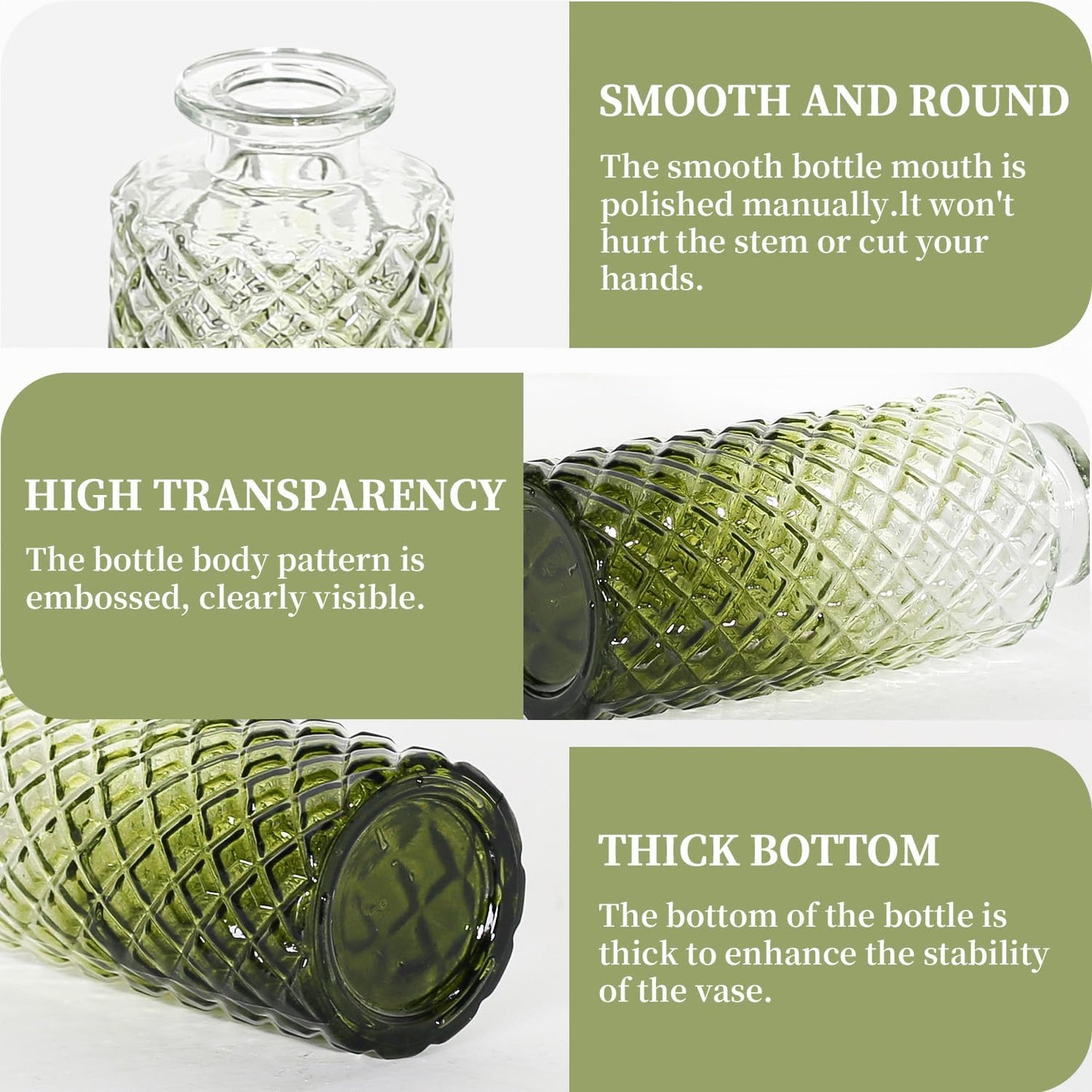 Clear Bud Vases for Flowers / Gradient Green / Set of 24