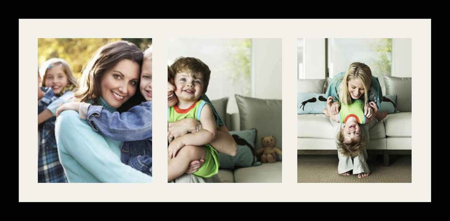 ArtToFrames Collage Photo Frame Single Mat with 3-8x10 Openings with Satin Black Frame and Super White mat.