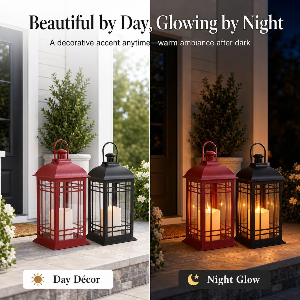 Wallsky Lanterns Decorative Indoor with LED Flickering Flameless Candles
