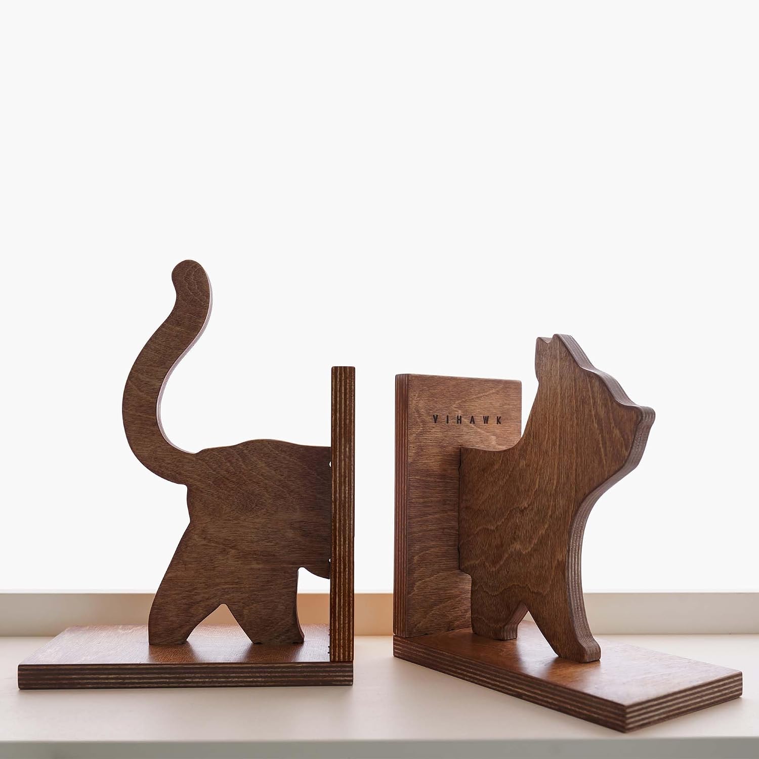 Cat Wooden Book Ends for Heavy Books
