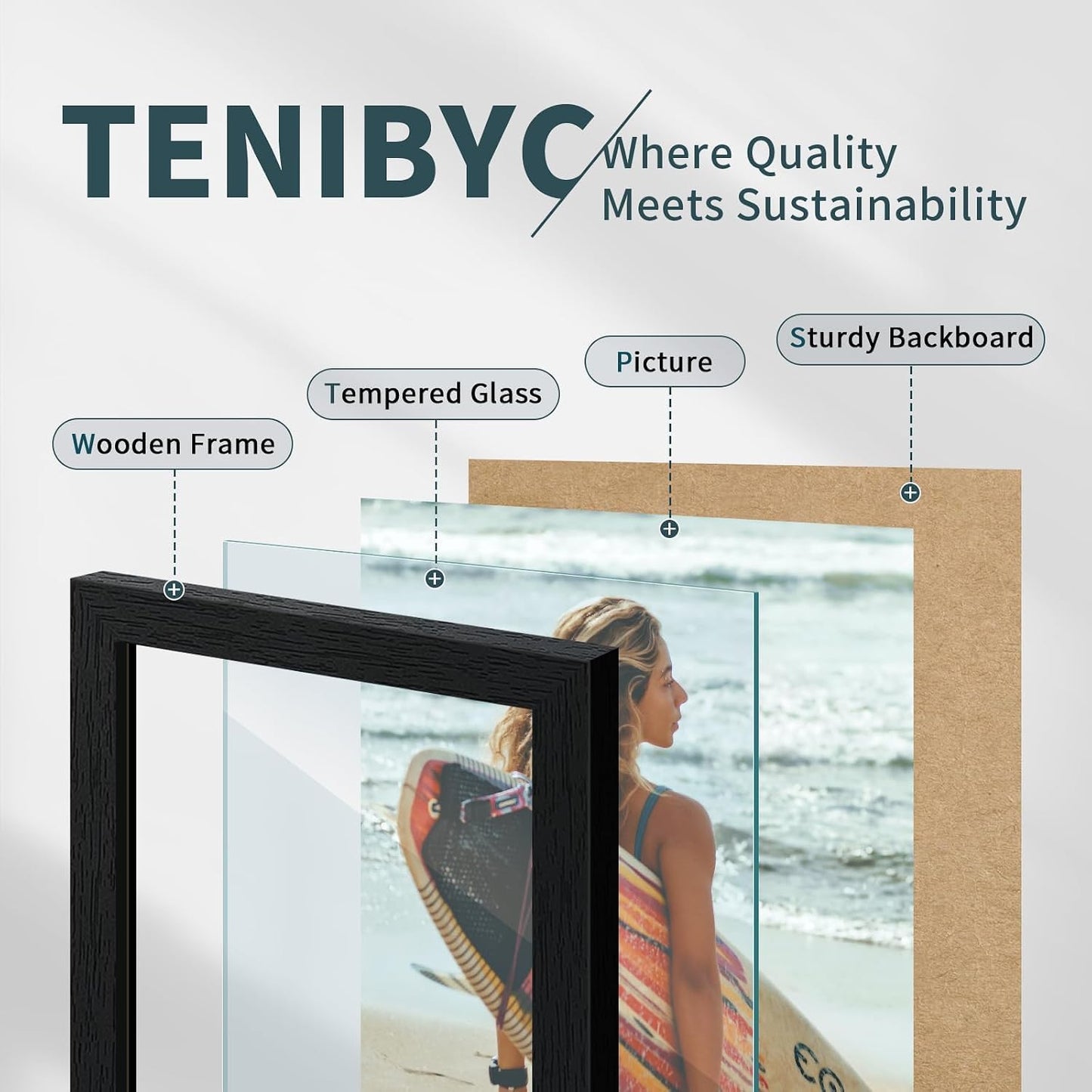 8.5 by 11 picture frame 3 Pack, Black Wood, Real Glass, for Photo | Thick HD Tempered Glass, Tabletop or Wall Hanging