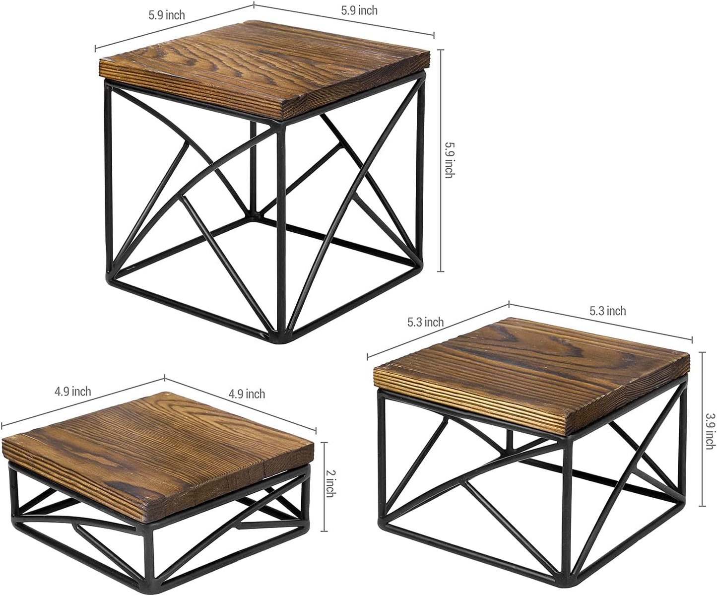 Modern Tabletop Square Dessert Stand Risers / Rustic Brown