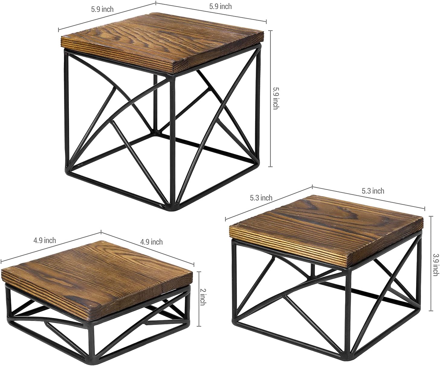 Modern Tabletop Square Dessert Stand Risers / Rustic Brown