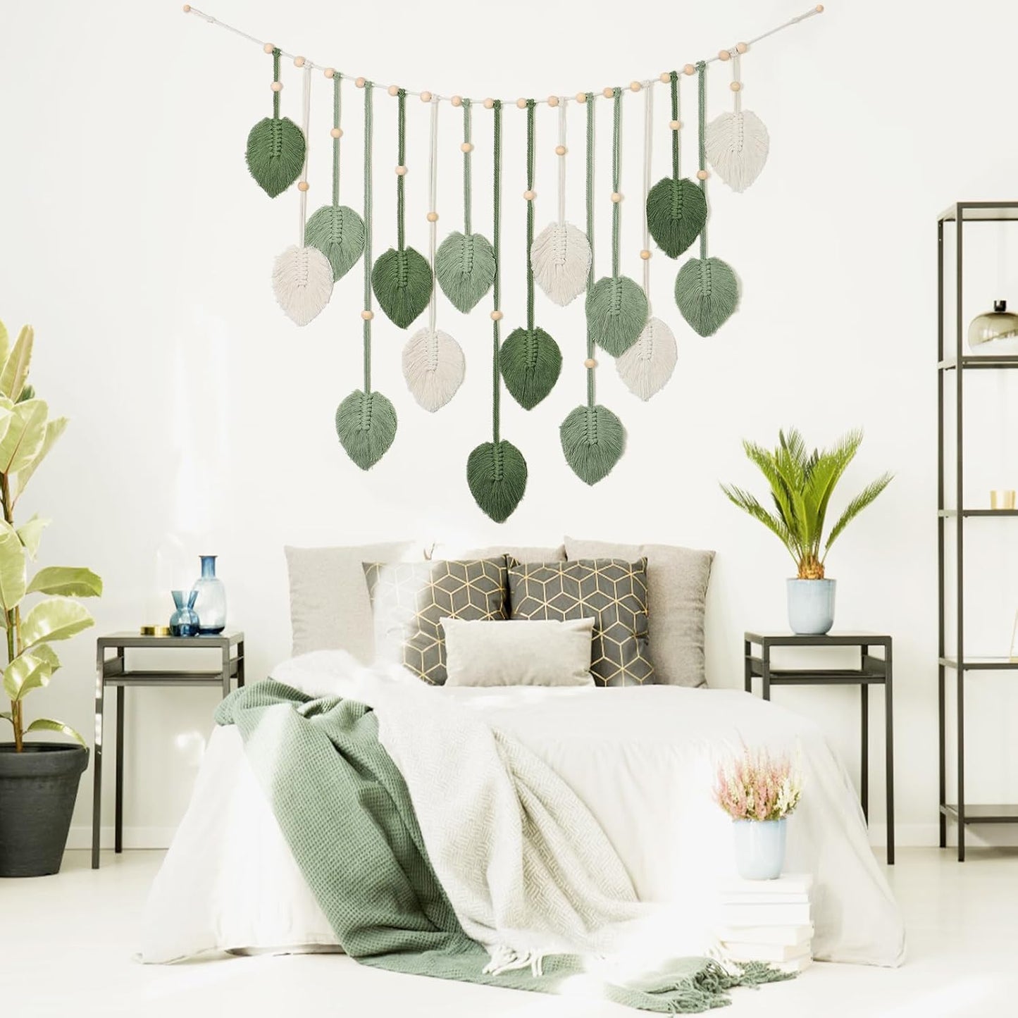 Macrame Wall Hanging Large Macrame Leaves Tapestry Wall Hanging Decoration Boho Handmade / Green