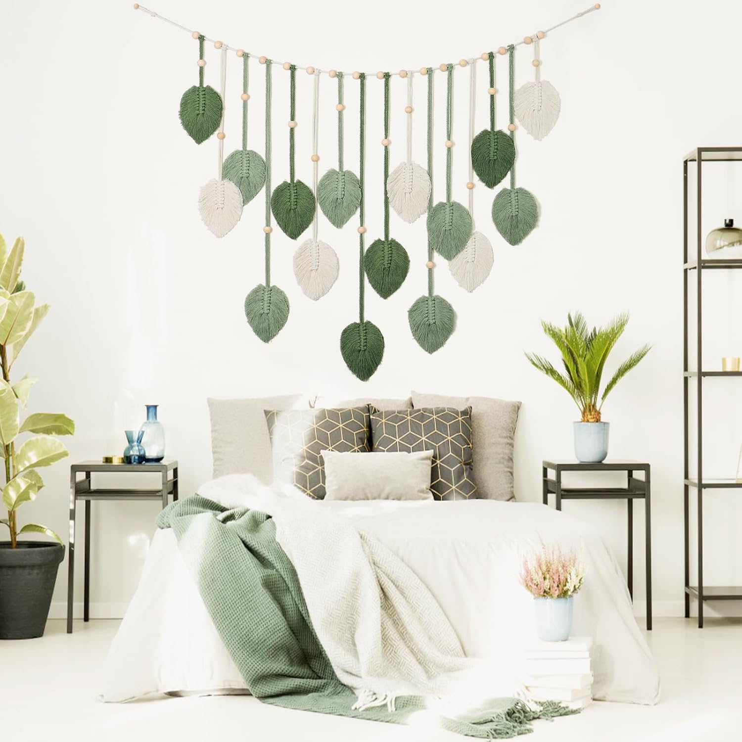 Macrame Wall Hanging Large Macrame Leaves Tapestry Wall Hanging Decoration Boho Handmade / Green