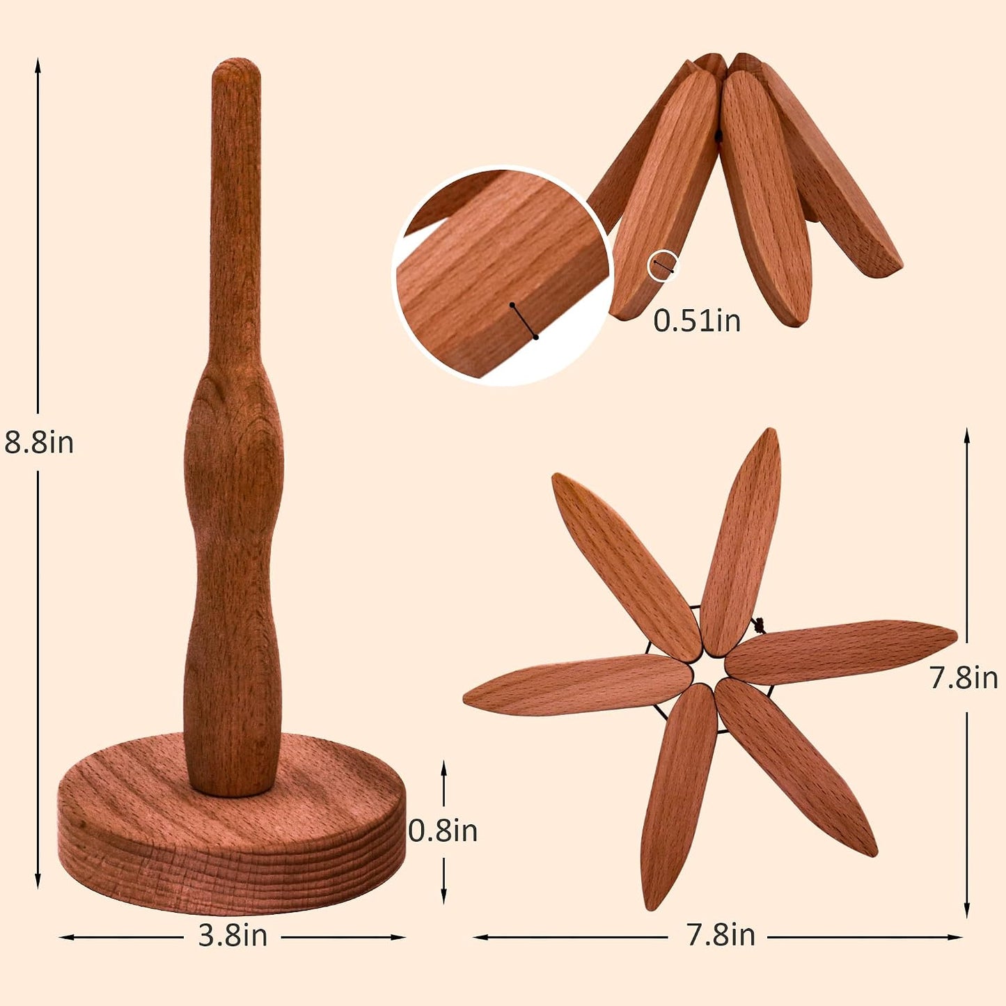 Wooden Trivets for Hot Dishes, Wooden Tree Trivet Set of 4 for Easy Storage - Suited for Hots, Pans/Bowl, Teapot, Hot