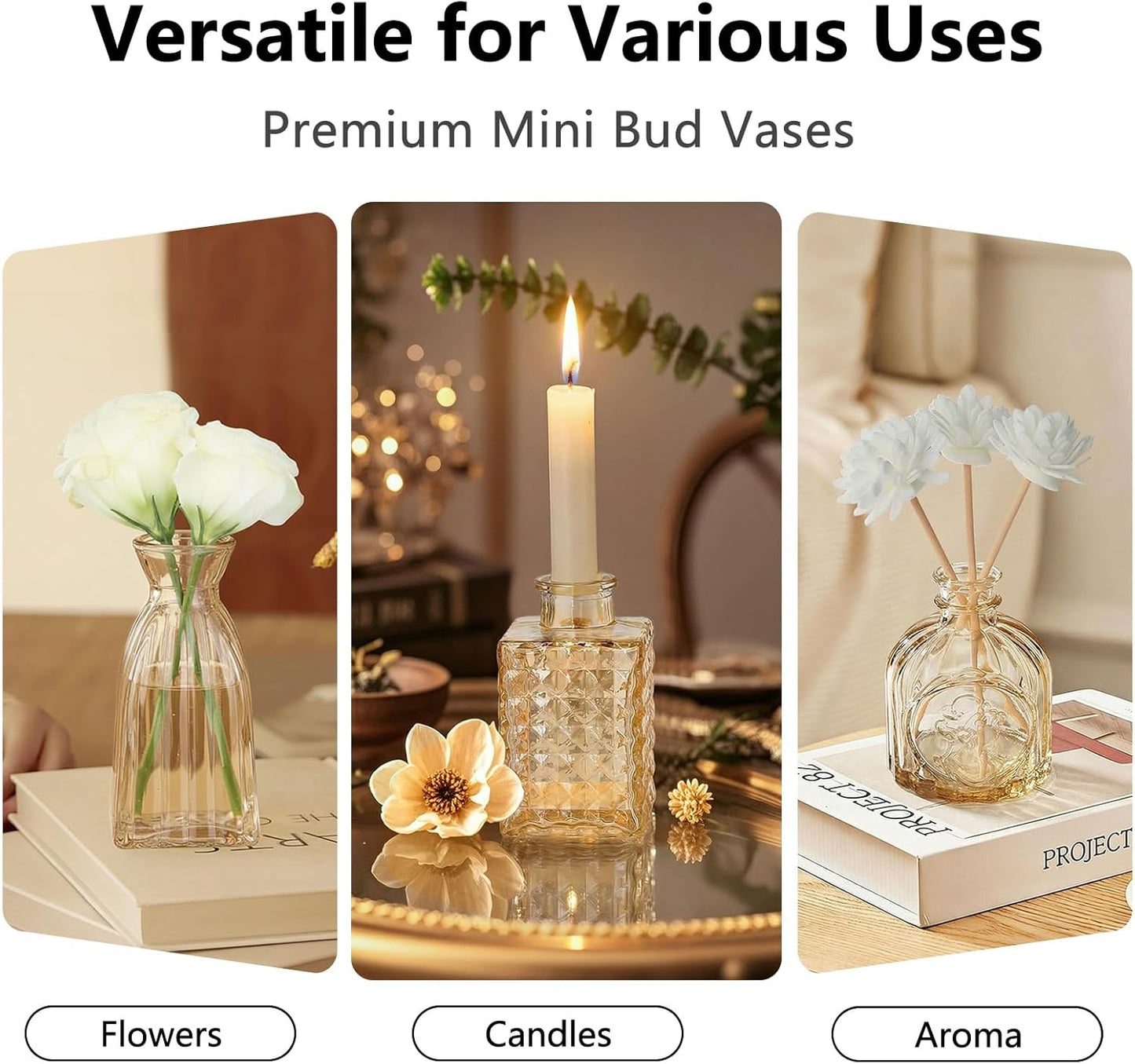 Glass Bud Vases Mini Flower Vase Small Vintage Vases for Centerpiece Table Wedding / Gold