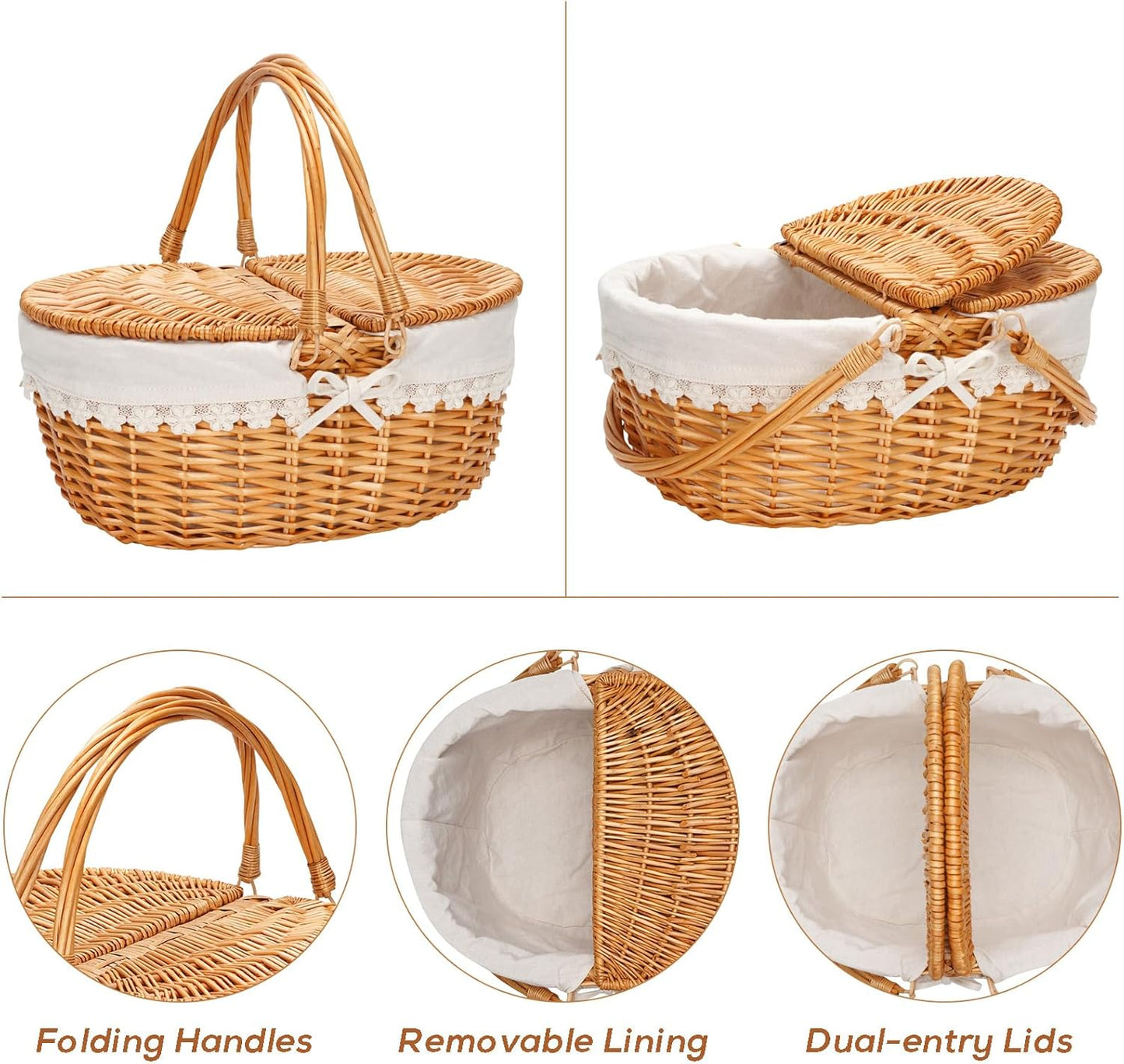 Wicker Picnic Basket / Cream Liner W/willow Lid