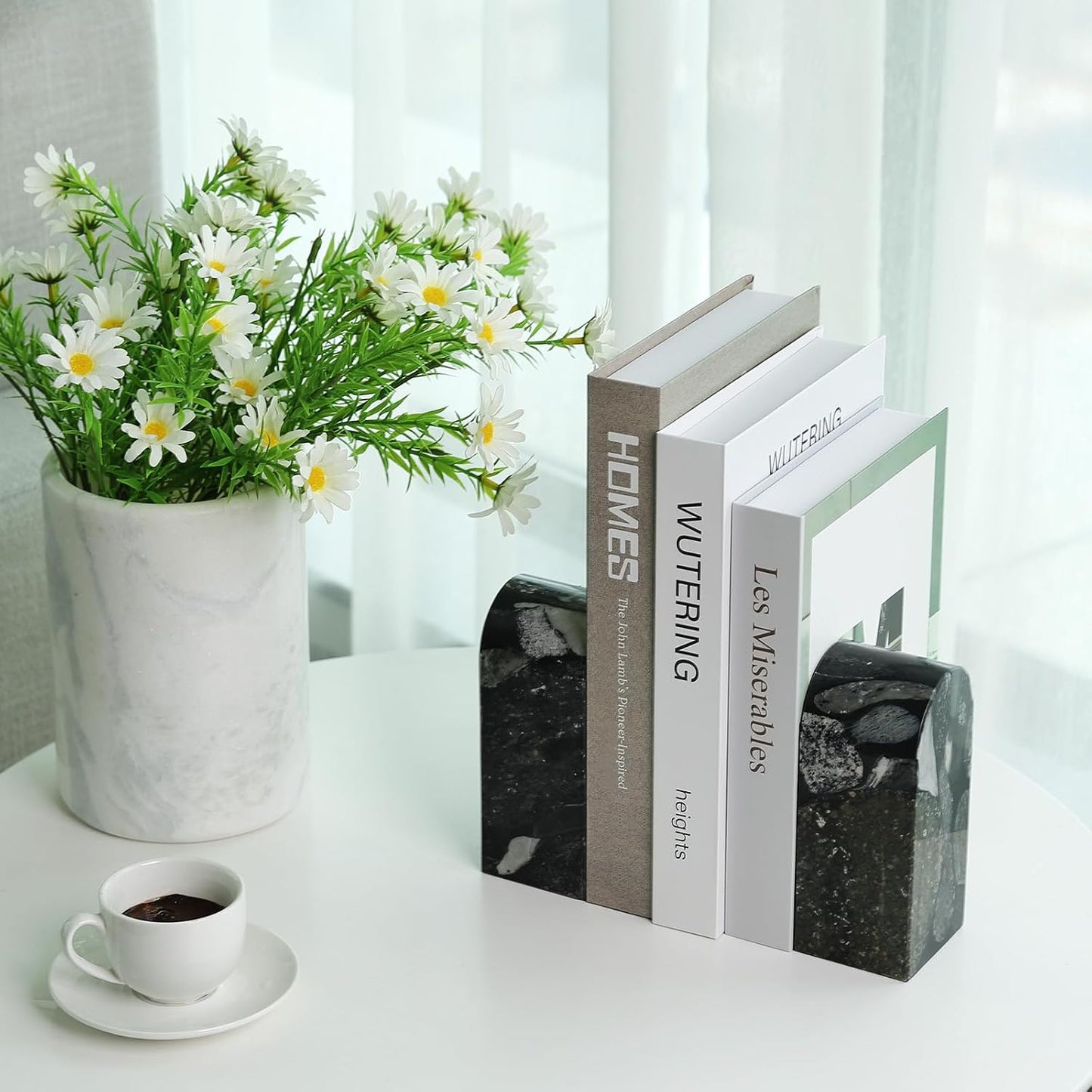 Marble Bookends / Decorative Stone Book Ends / Black Gold Marinace