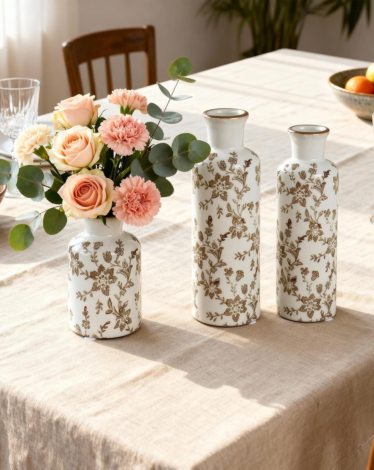 Ceramic Vase / Vintage Ceramic Flower Vases / Brown / Set of 3