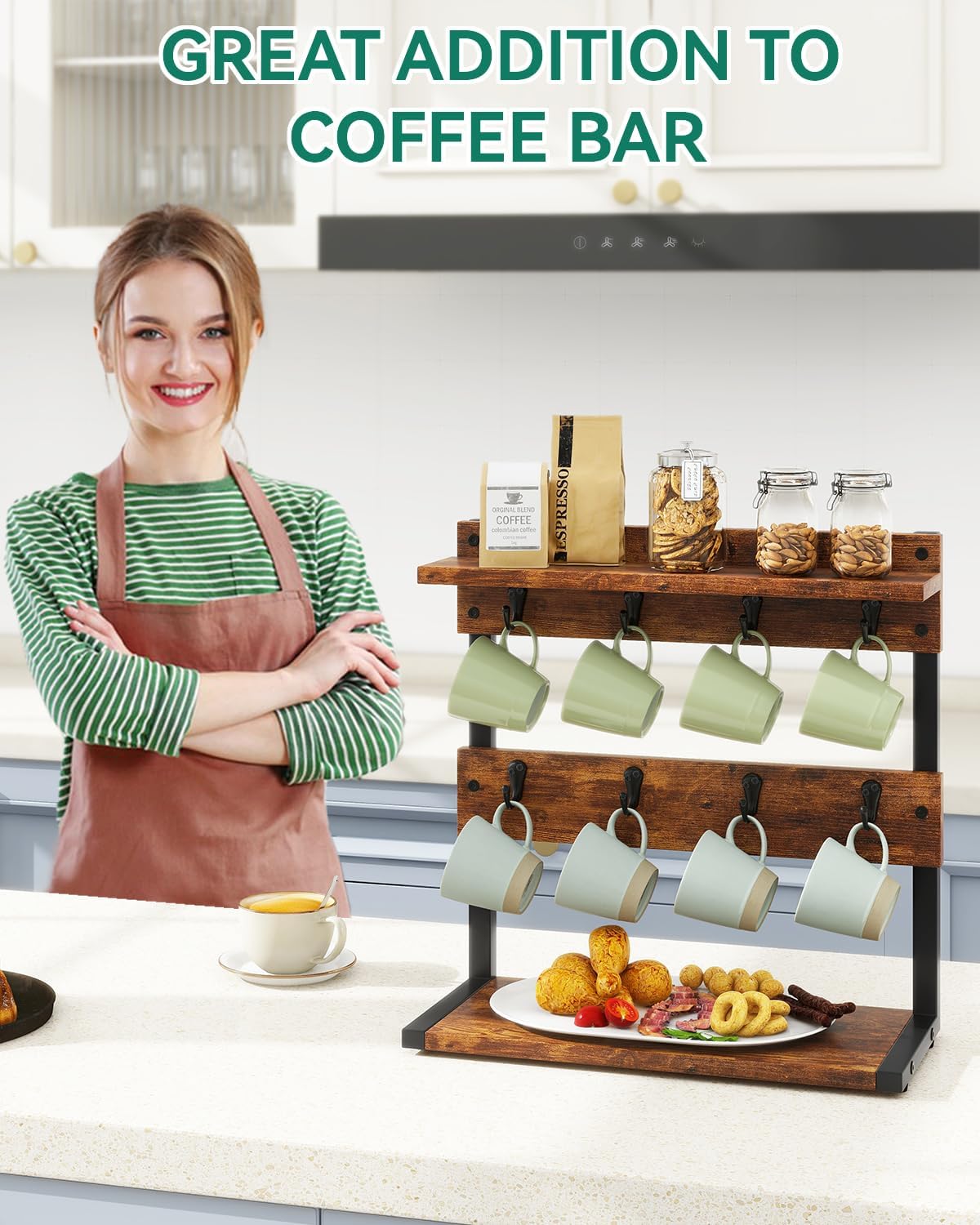 IBUYKE Countertop Mug Tree,Coffee Mug Cup Holder,Brown TBJ002H | Coffee Cup Holder Mug Display Organizer Mug Holders