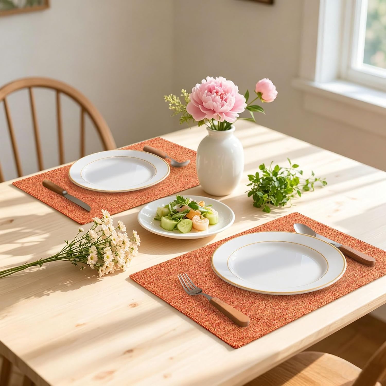 Homaxy Cloths Placemats for Dining Table Set of 8, 13" x 19", Orange | Heat Resistant, Washable, Cotton Linen Blend