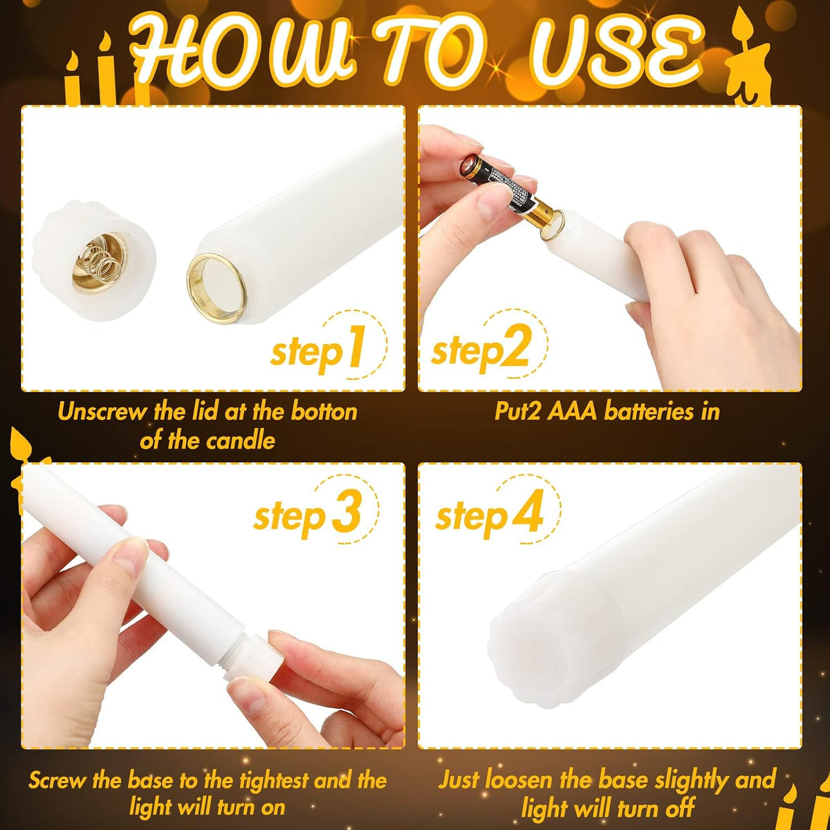 Fumete 24 Pack Flameless Taper Candles with Remote Control and Timer Flickering LED Taper Candles Realistic 3D Flame