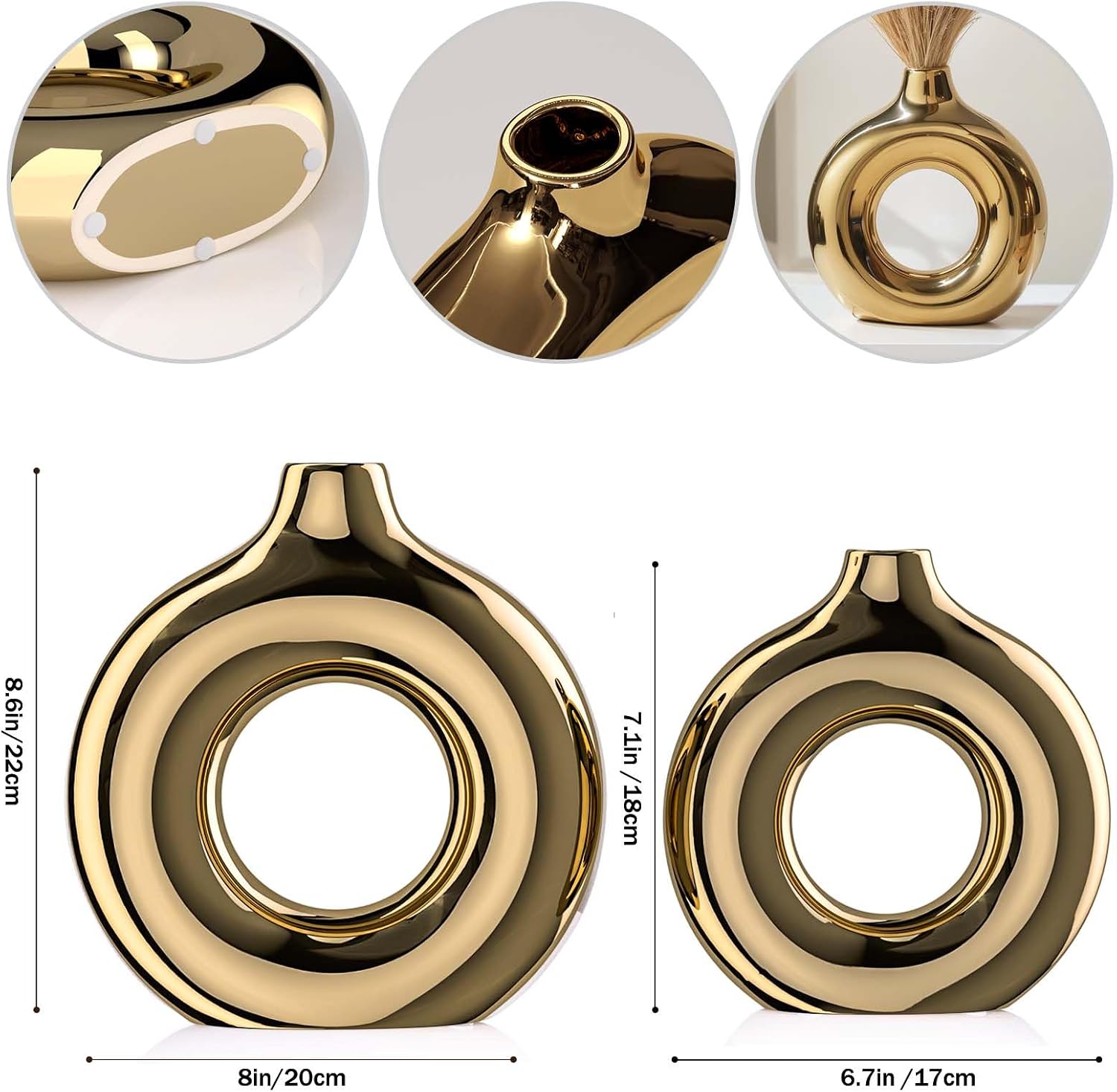 Glossy Ceramic Vase / Gold / Set of 2