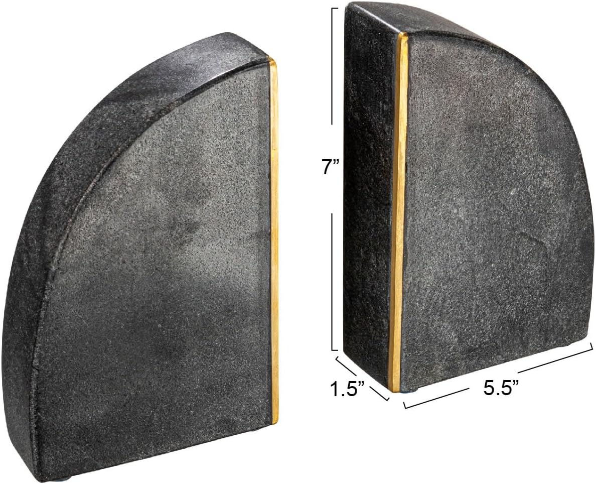 Boho Arched Semicircle Marble Bookends / Black / Set of 2
