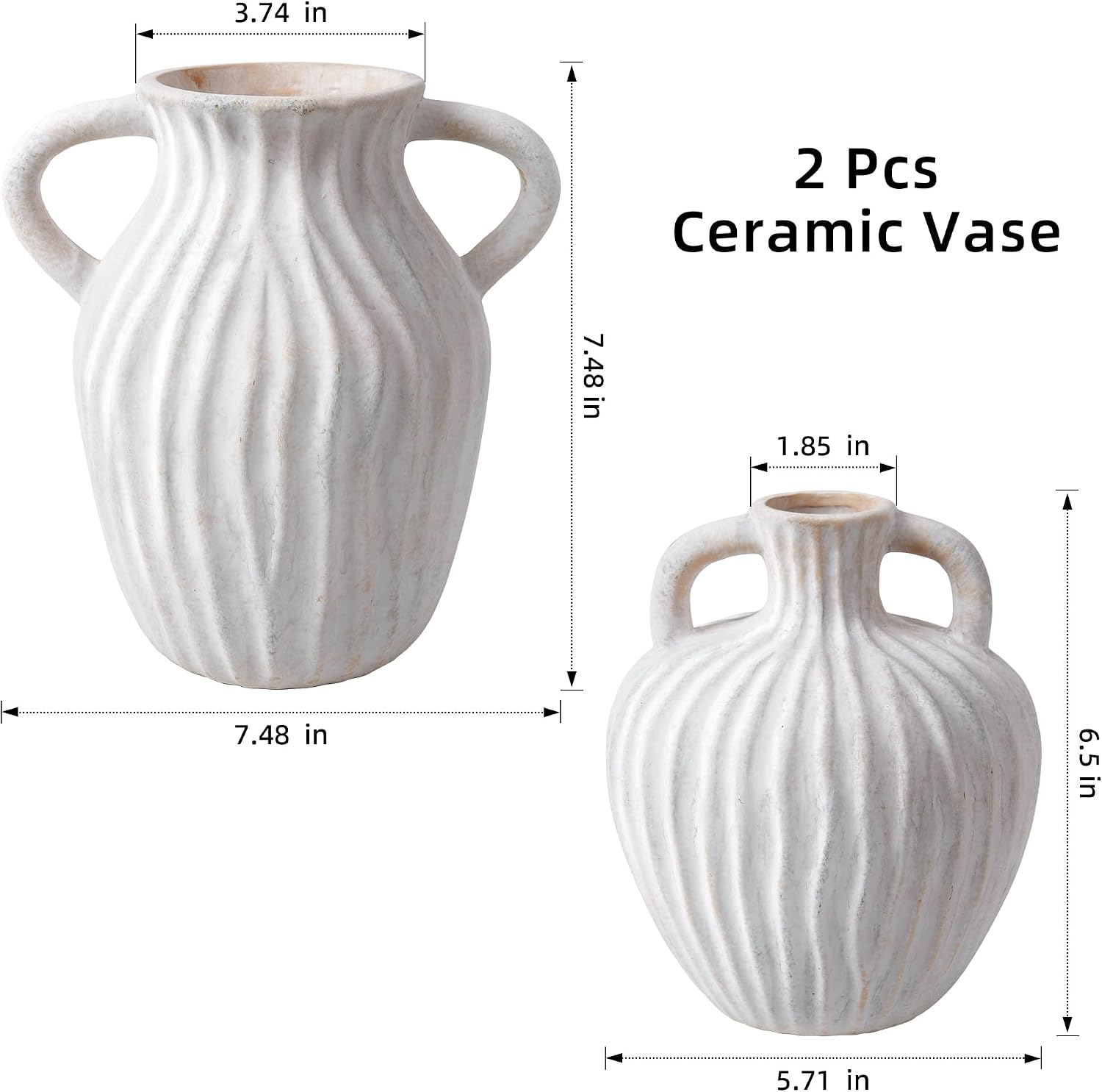 Flower Vase Ceramic Vase Small Vase for Pampas Grass Home Decor Modern Boho / White / Set of 2