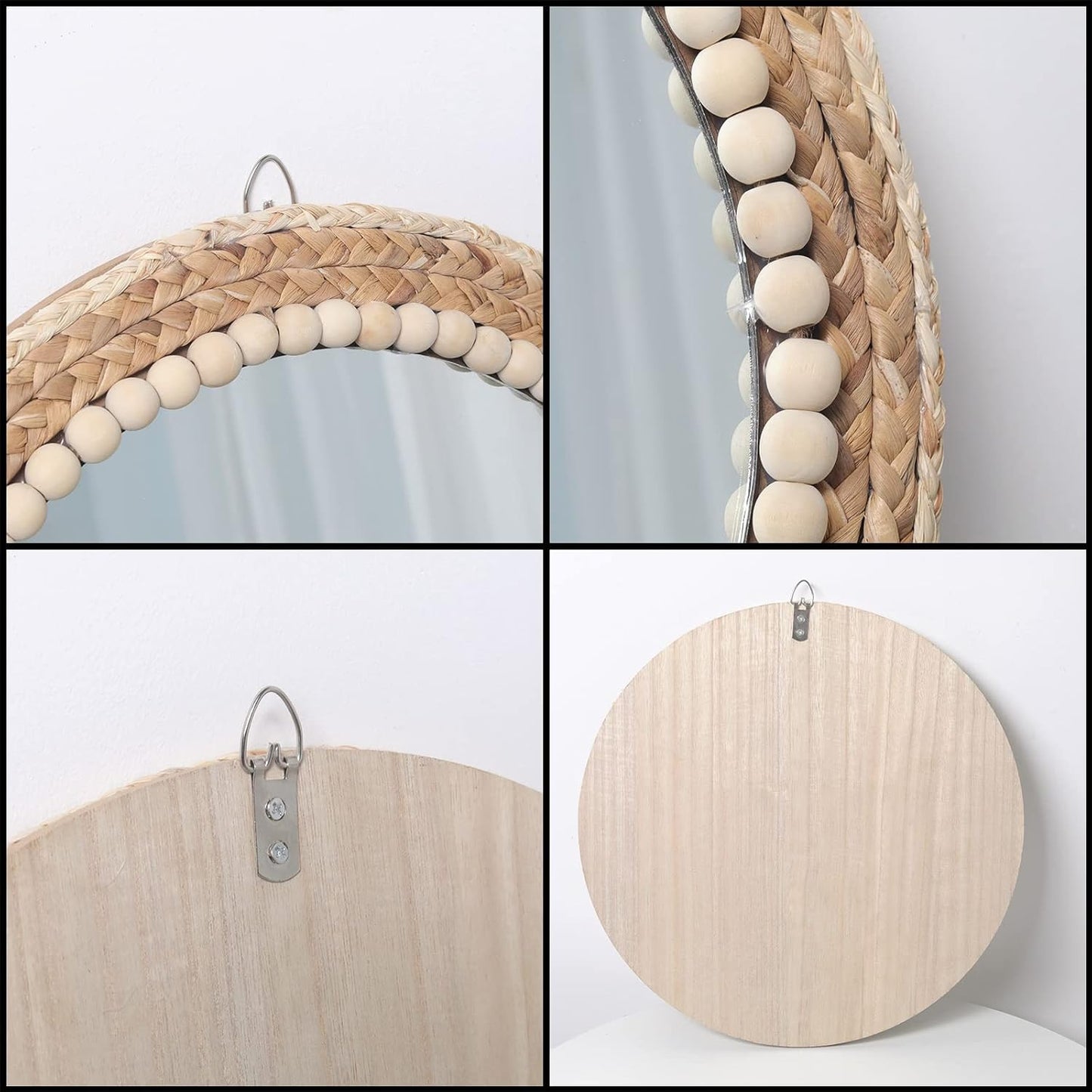Boho Round Hanging Wall Mirror Decorative Rattan Circle Mirrors / 15 Inch Wood / 15 Inch