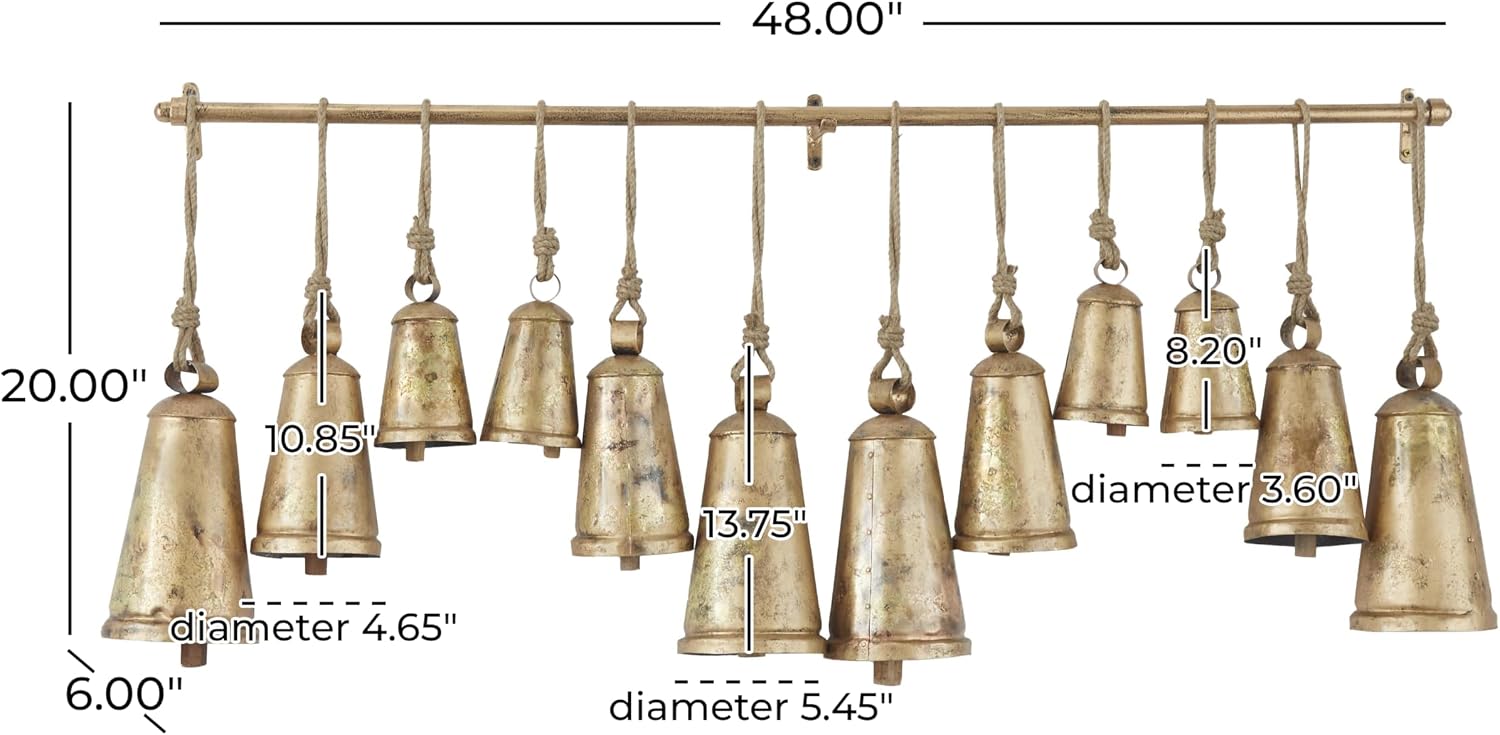Deco 79 Metal Decorative Cow Bells, Cowbell 4" x 4" x 8", Bronze | Indoor Tibetan Inspired Meditation Bell With 12